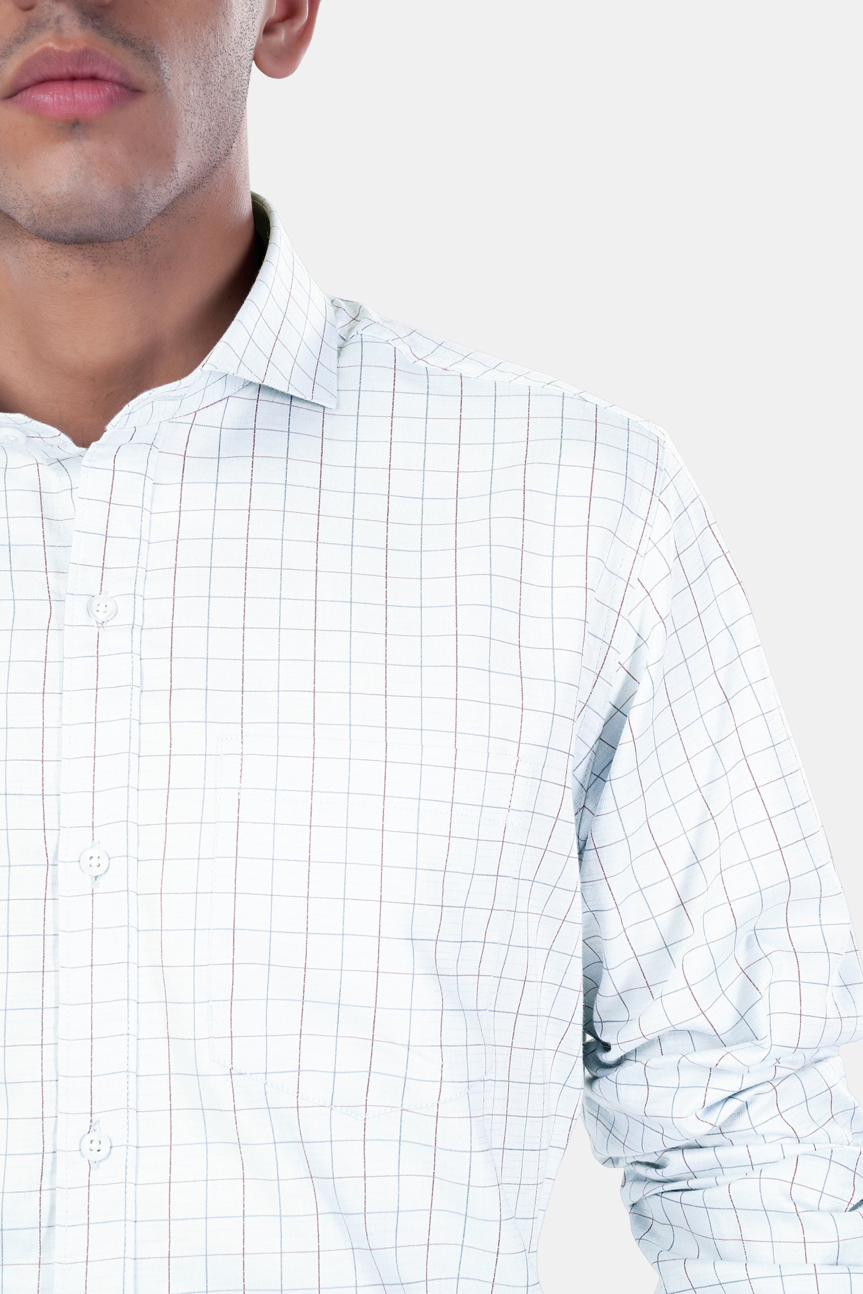 7swords-Bright White Multicolour Checkered Premium Cotton Shirt