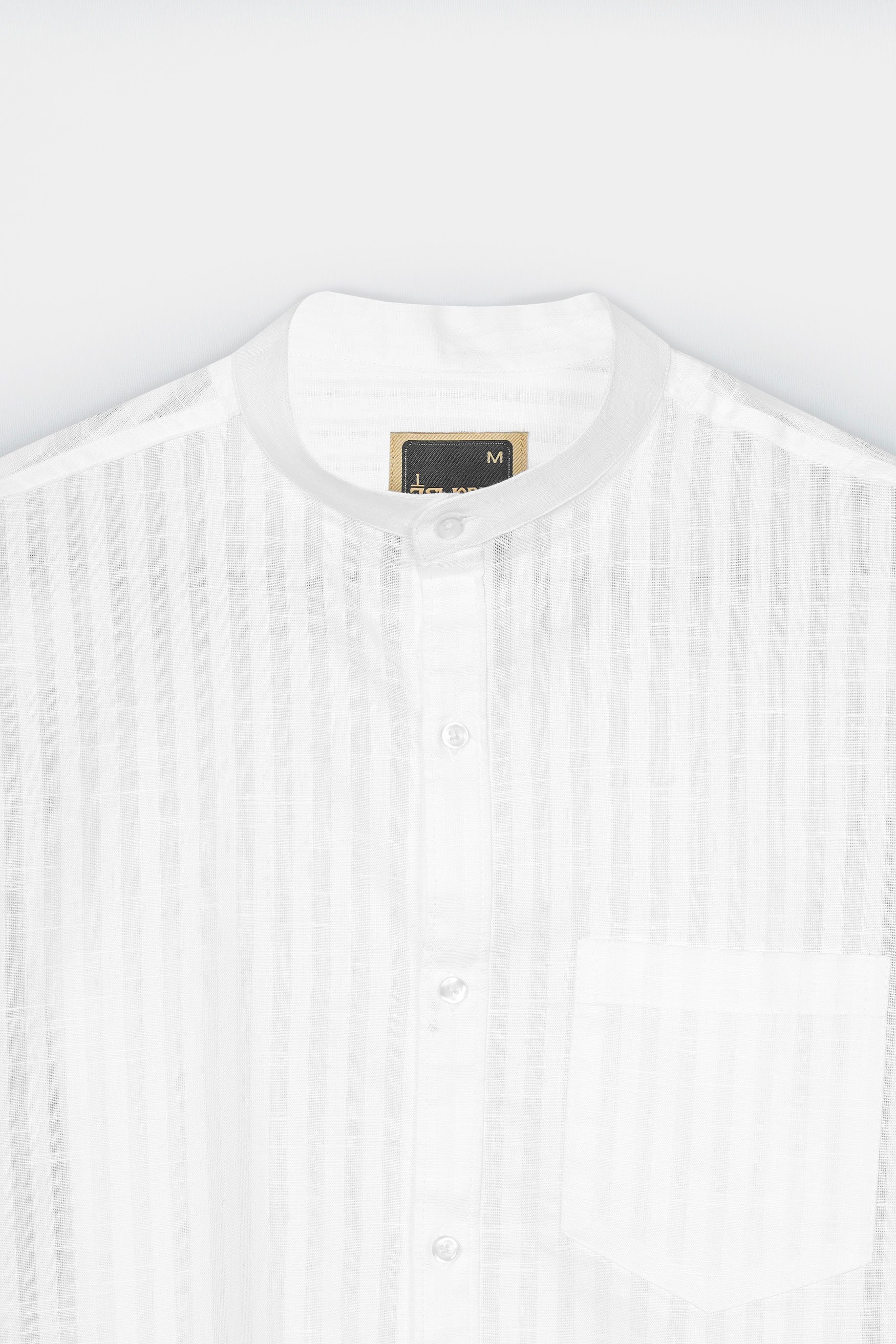 7swords-Bright White Striped Premium Cotton Mandarin Shirt