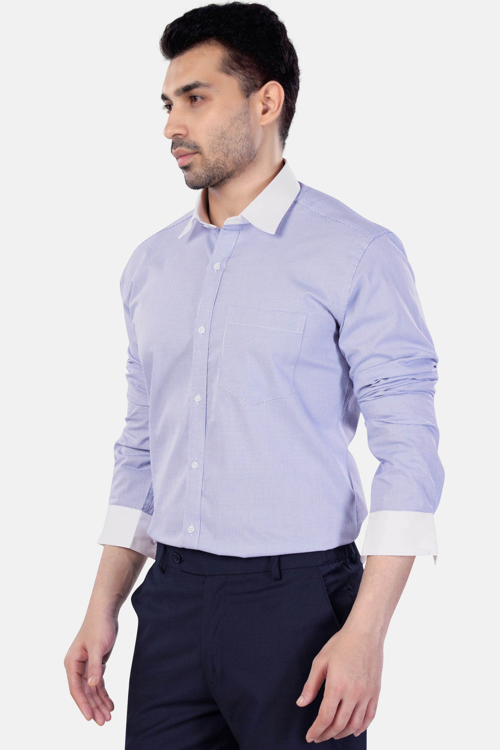 7swords-Amethyst Purple with White Collar and Cuffs Premium Cotton Shirt