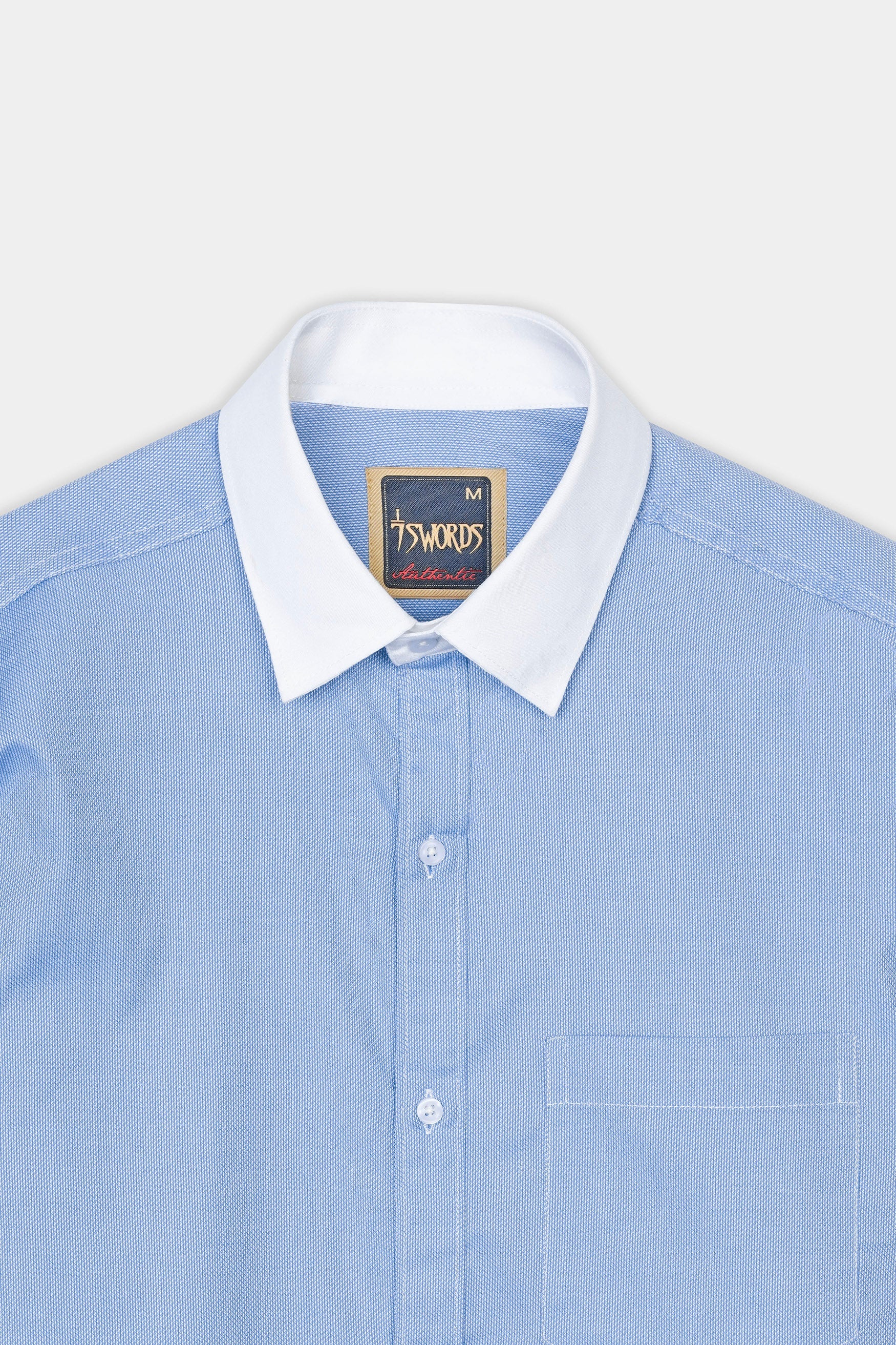 7swords-Tealish Blue with White Cuffs and Collar Premium Cotton Shirt