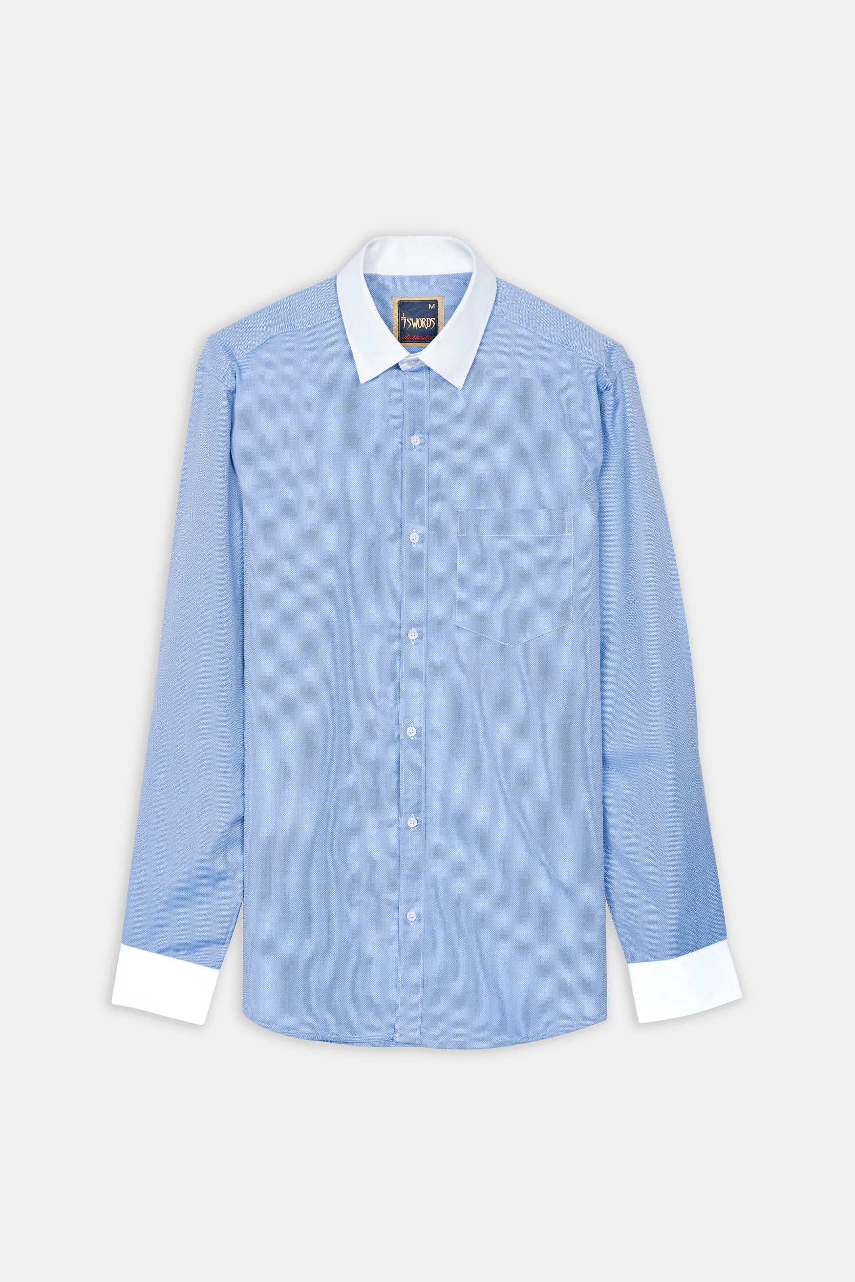 7swords-Tealish Blue with White Cuffs and Collar Premium Cotton Shirt