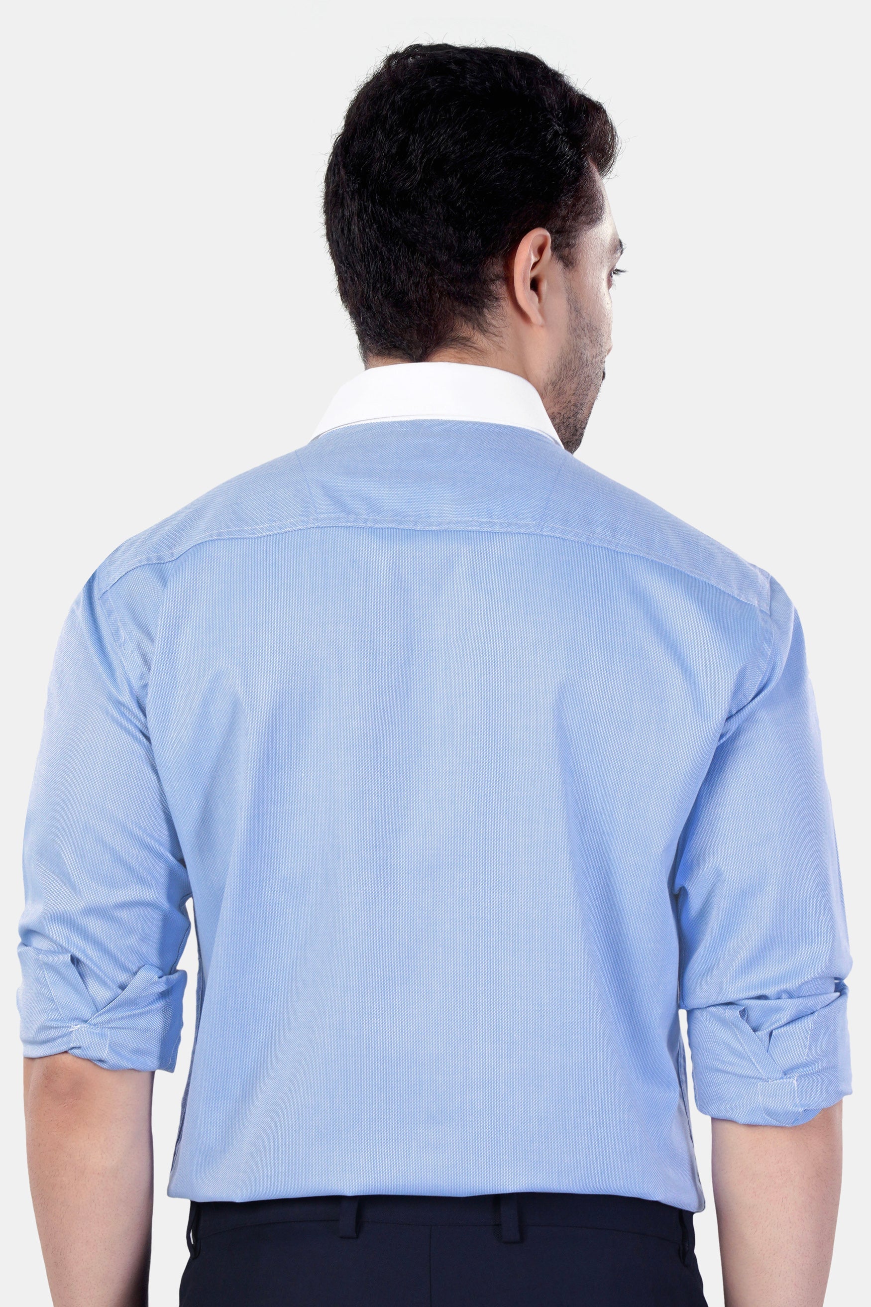 7swords-Tealish Blue with White Cuffs and Collar Premium Cotton Shirt