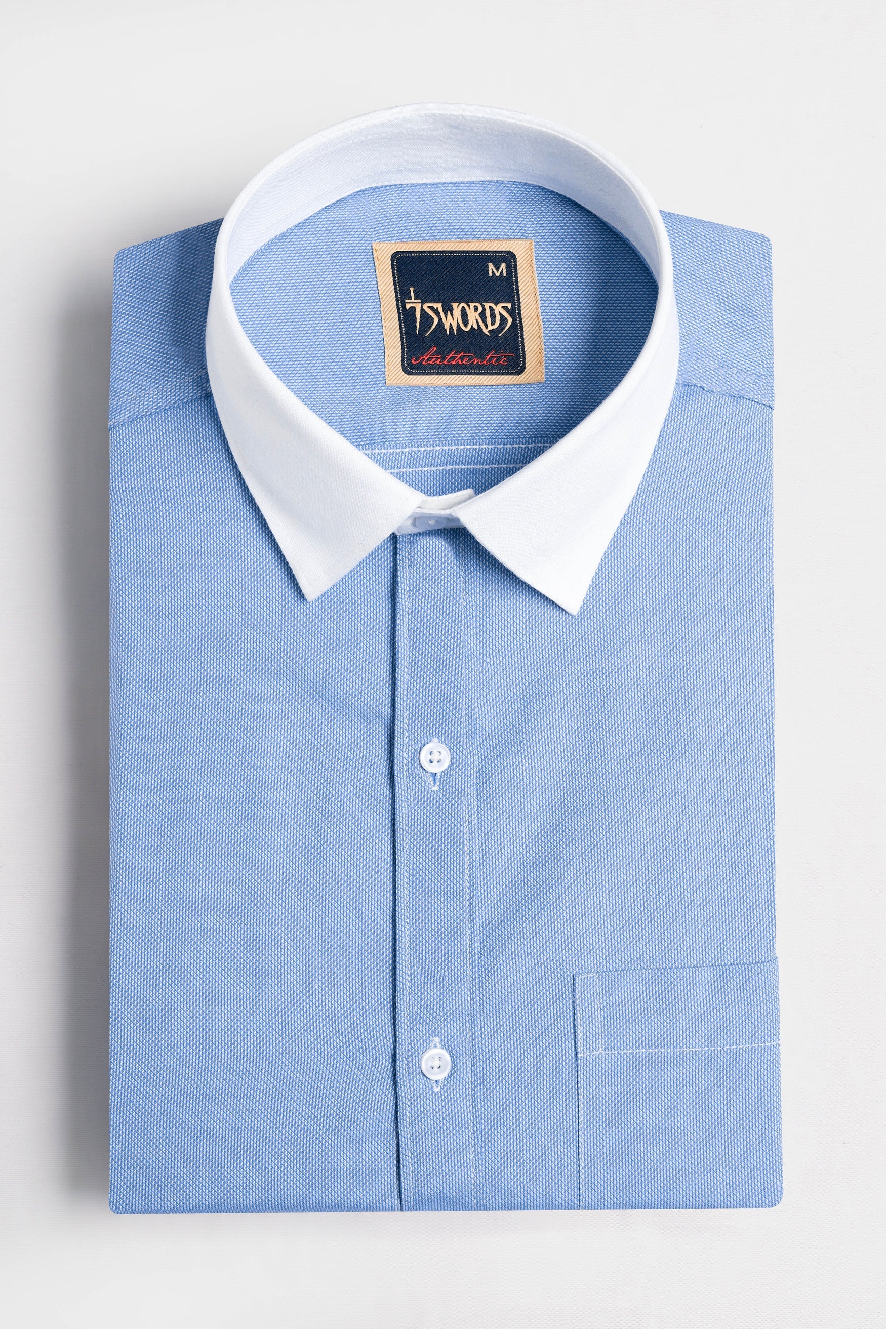 7swords-Tealish Blue with White Cuffs and Collar Premium Cotton Shirt