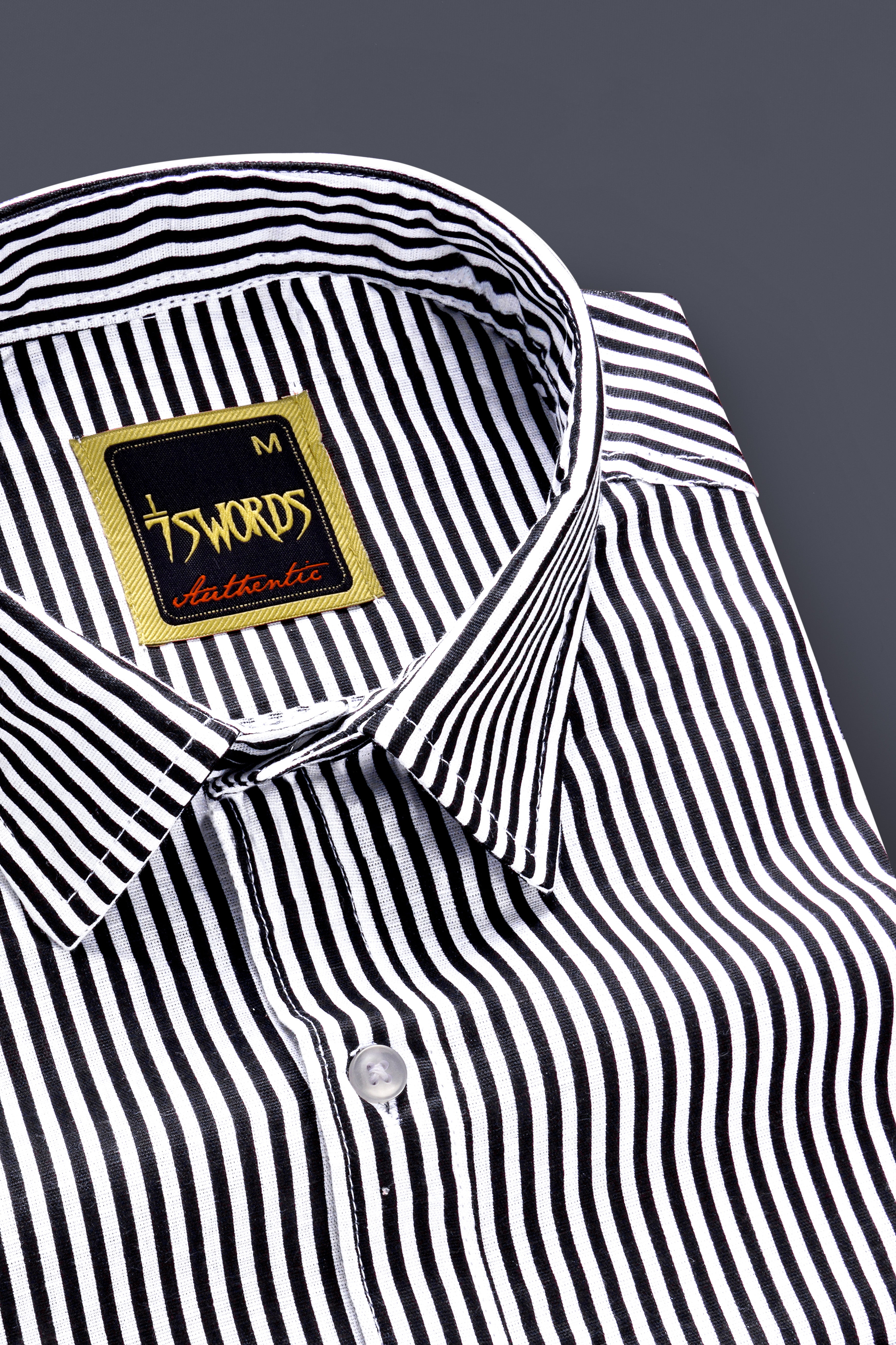 7swords-Jade Black And Bright White Candy Stripes Premium Cotton Dress Shirt