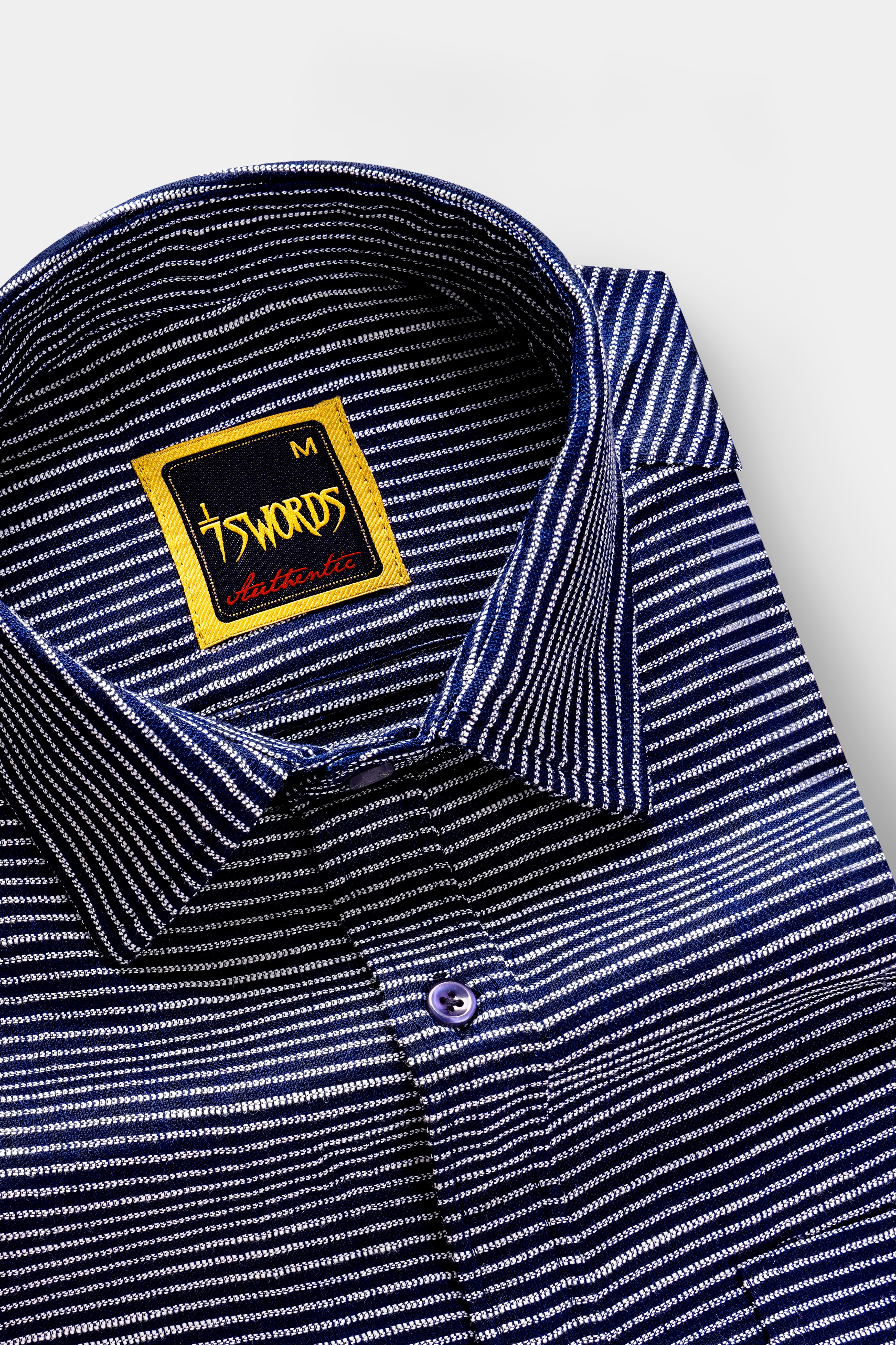 7swords-Navy Striped Premium Cotton Dress Shirt