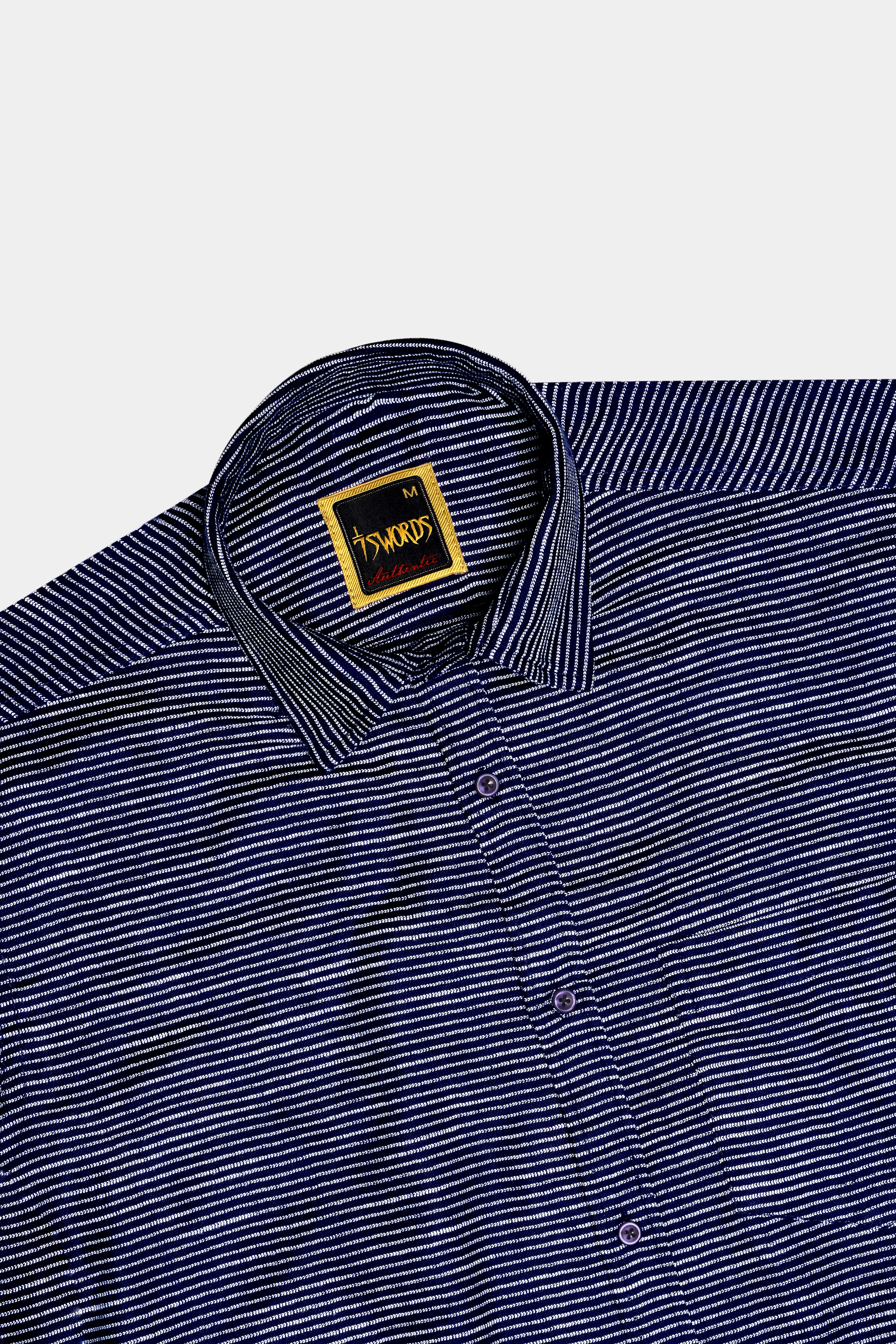 7swords-Navy Striped Premium Cotton Dress Shirt