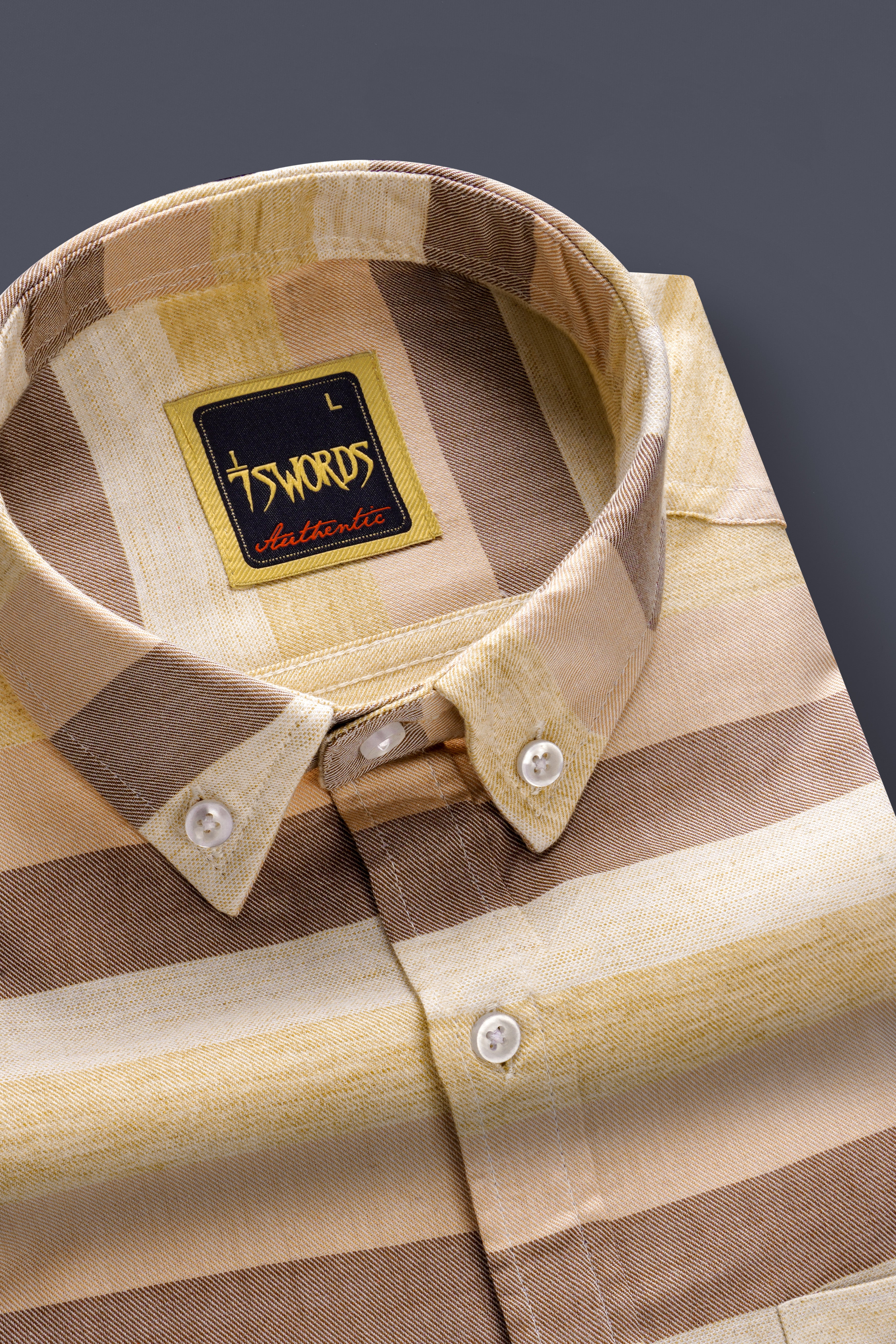 7swords-Kabul Brown And Pearl Bush Cream Stripes Premium Cotton Semi Formal Shirt