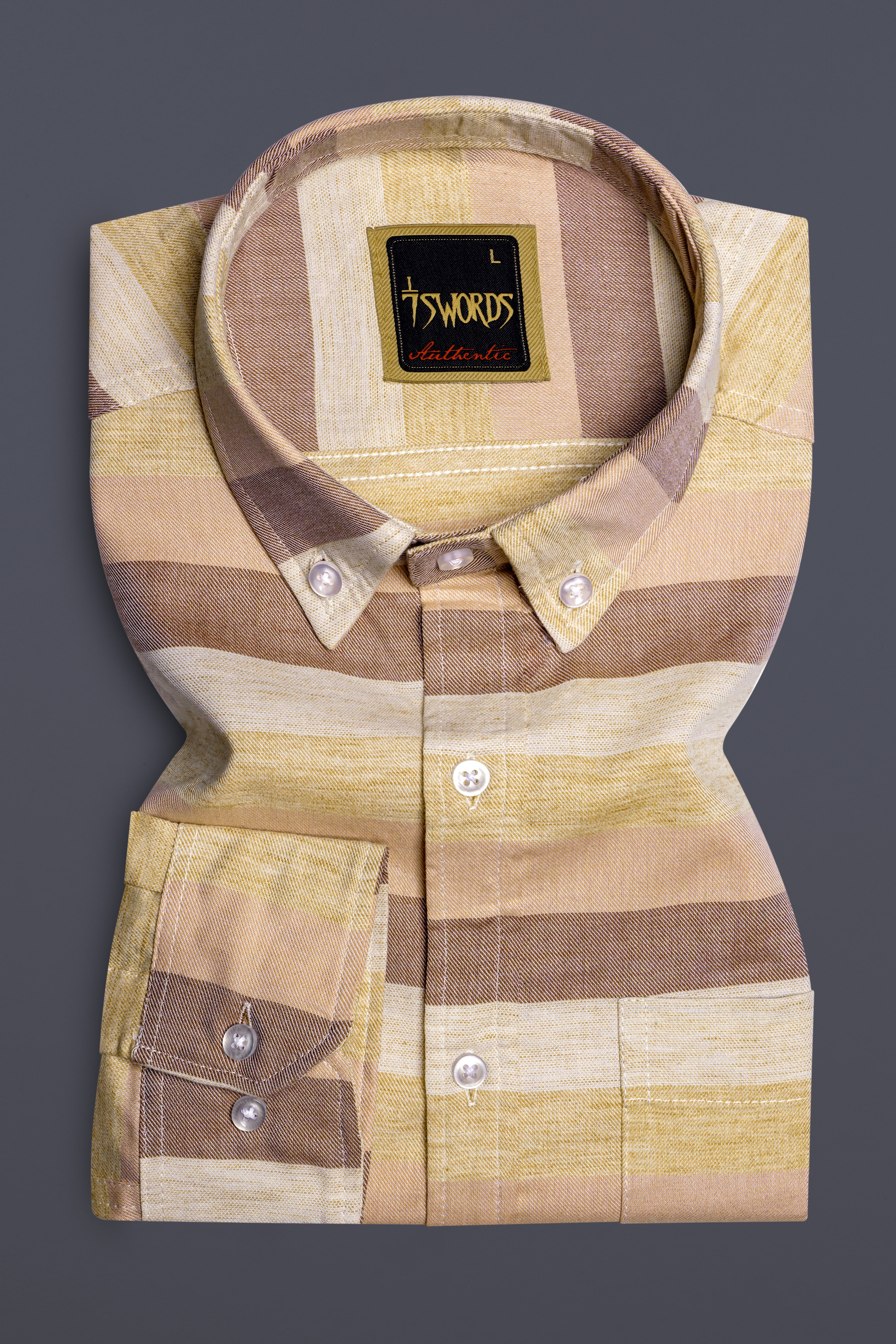 7swords-Kabul Brown And Pearl Bush Cream Stripes Premium Cotton Seni Formal Shirt