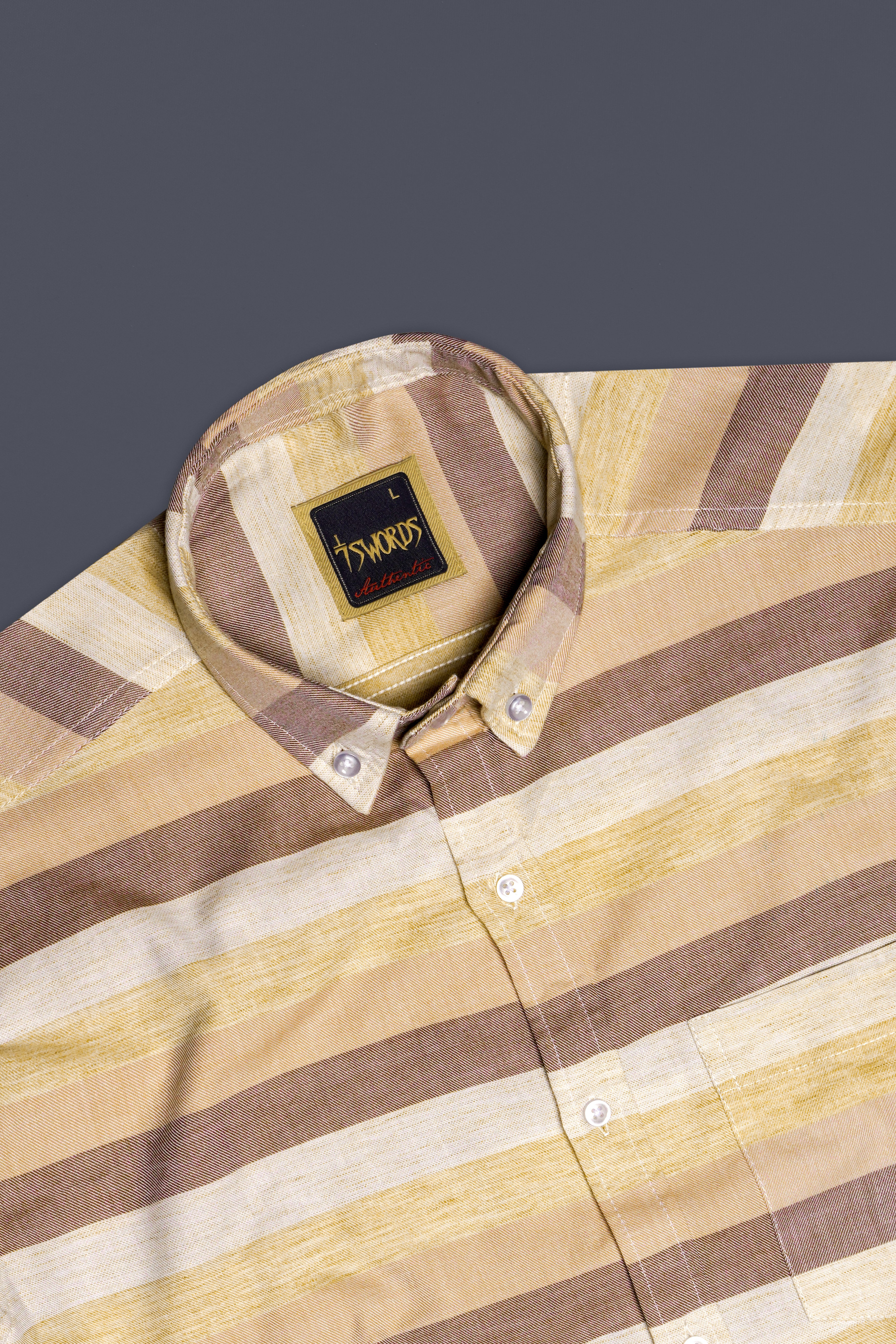 7swords-Kabul Brown And Pearl Bush Cream Stripes Premium Cotton Seni Formal Shirt