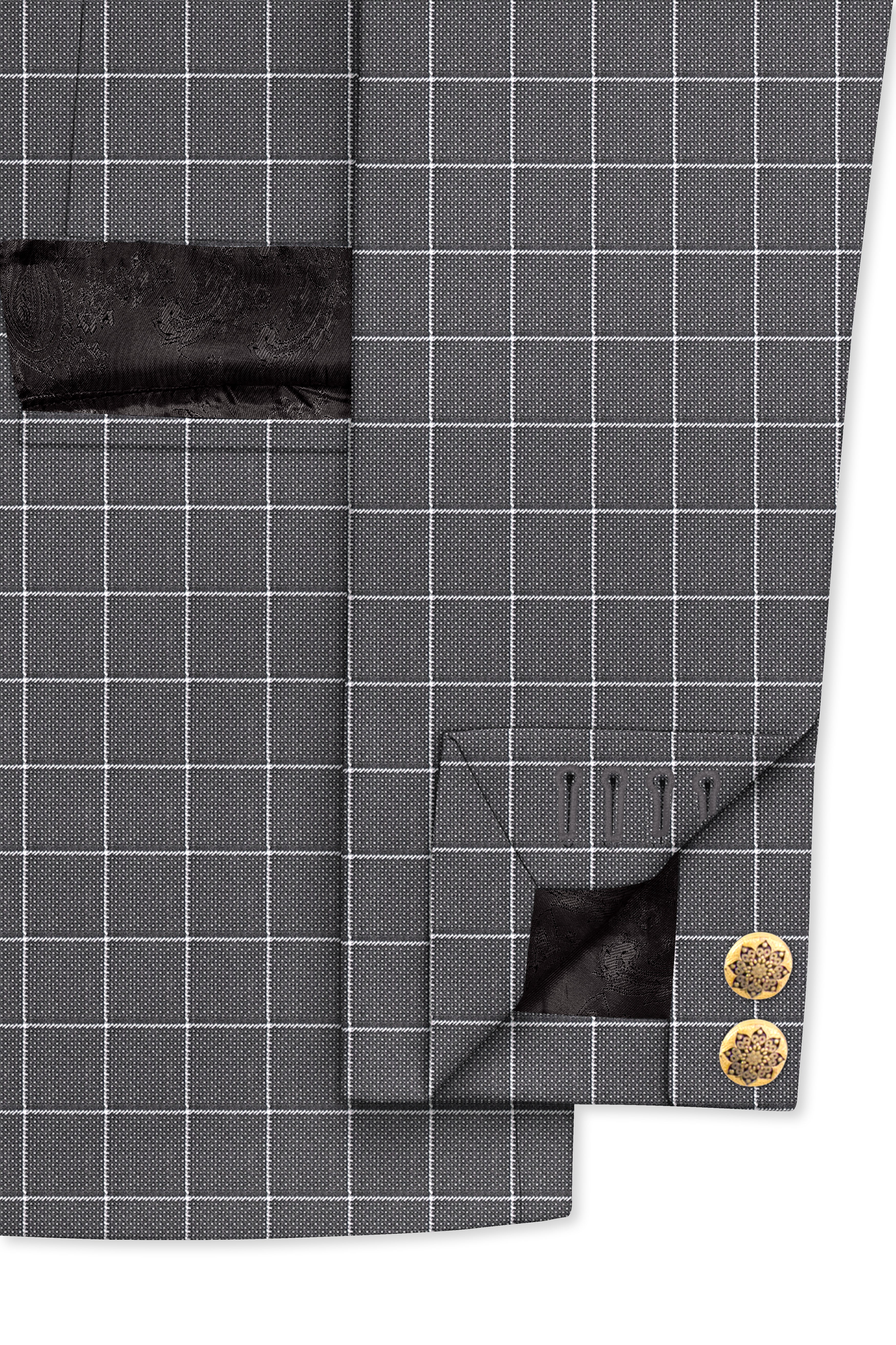 Mortar Gray Checkered Cross Placket Bandhgala Suit