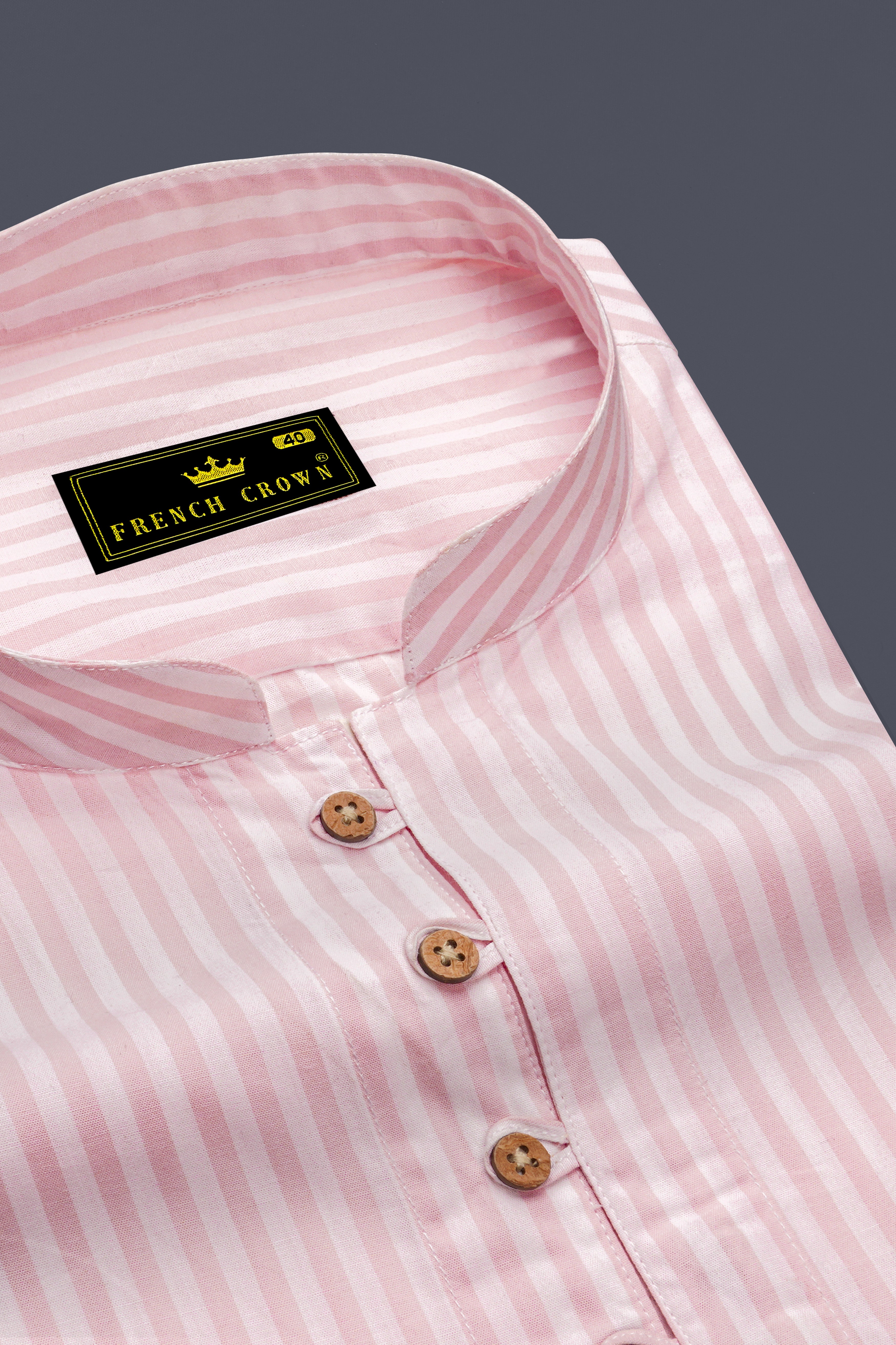 Cavern Pink with Sauvignon Beige Striped Premium Cotton Kurta Shirt