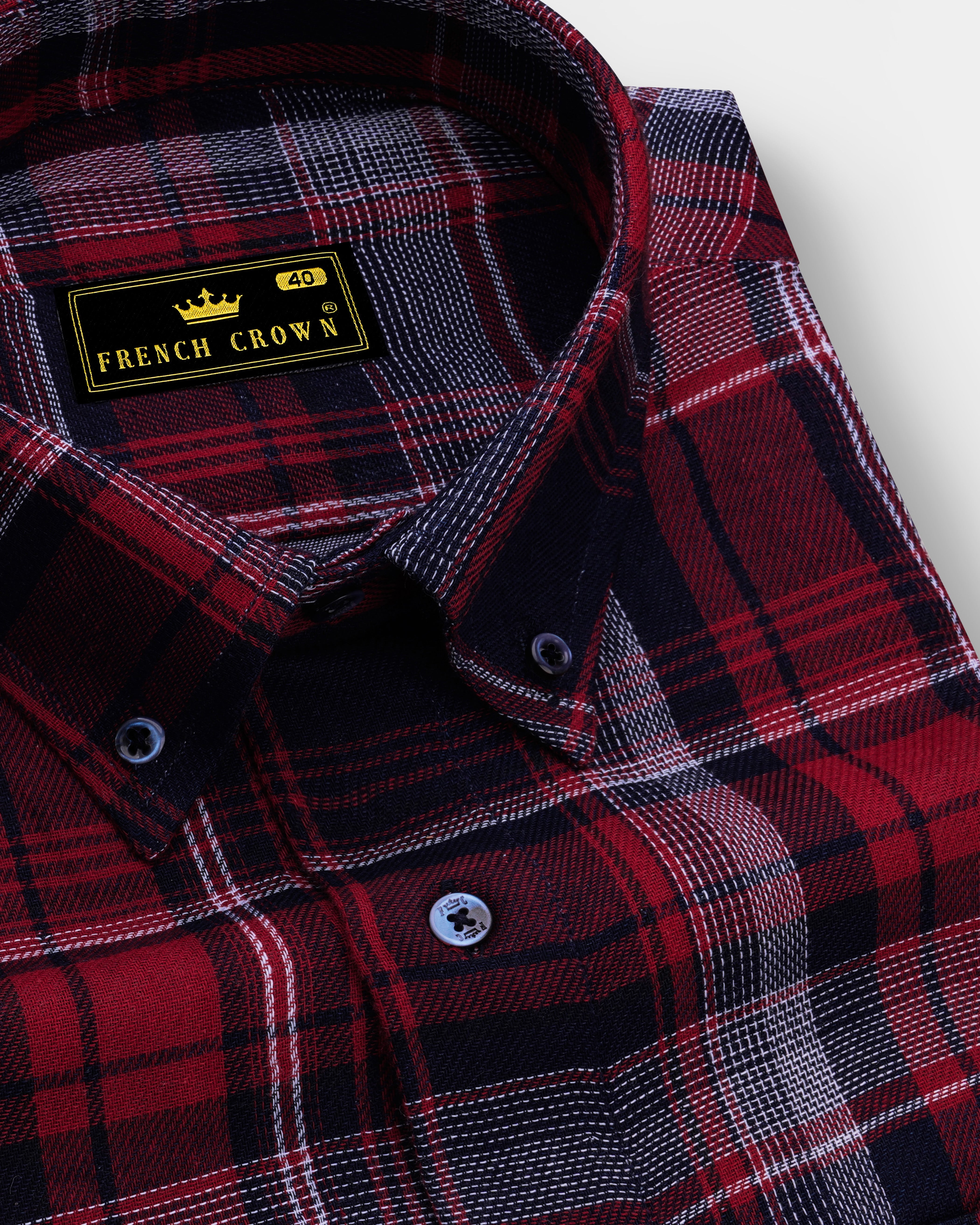 Cinder Blue and Stiletto Red Twill Plaid Premium Cotton Shirt