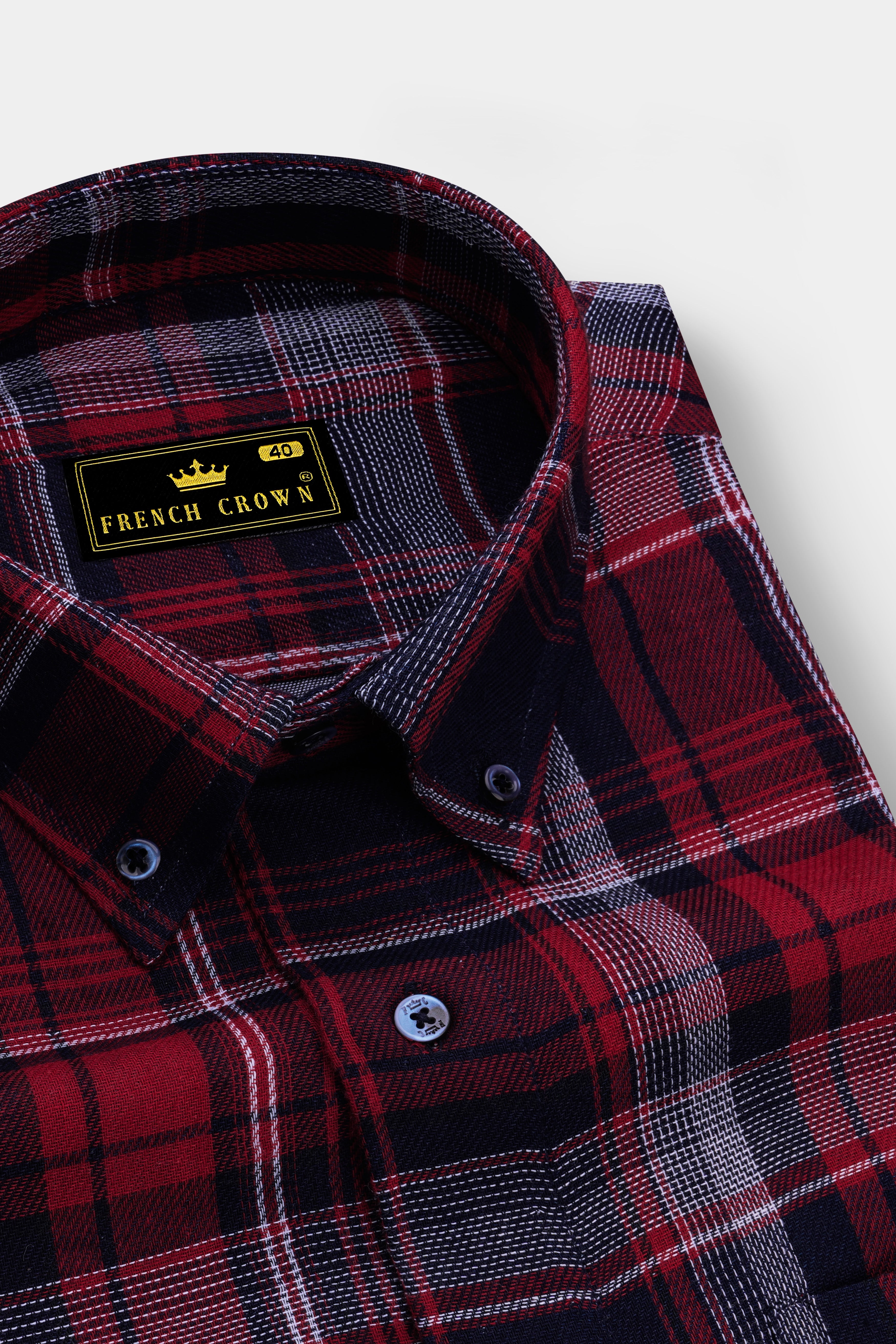 Cinder Blue and Stiletto Red Twill Plaid Premium Cotton Shirt