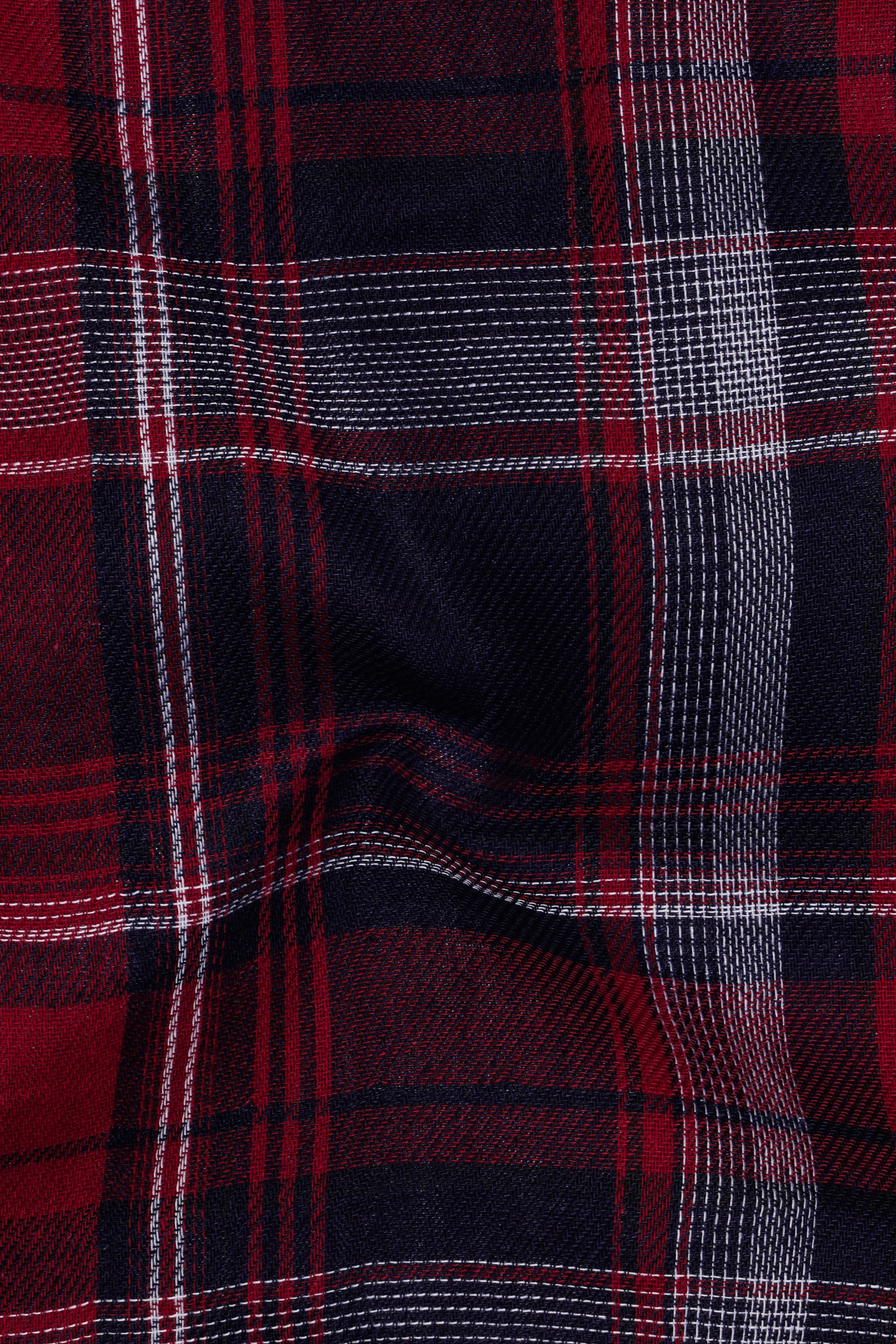 Cinder Blue and Stiletto Red Twill Plaid Premium Cotton Shirt