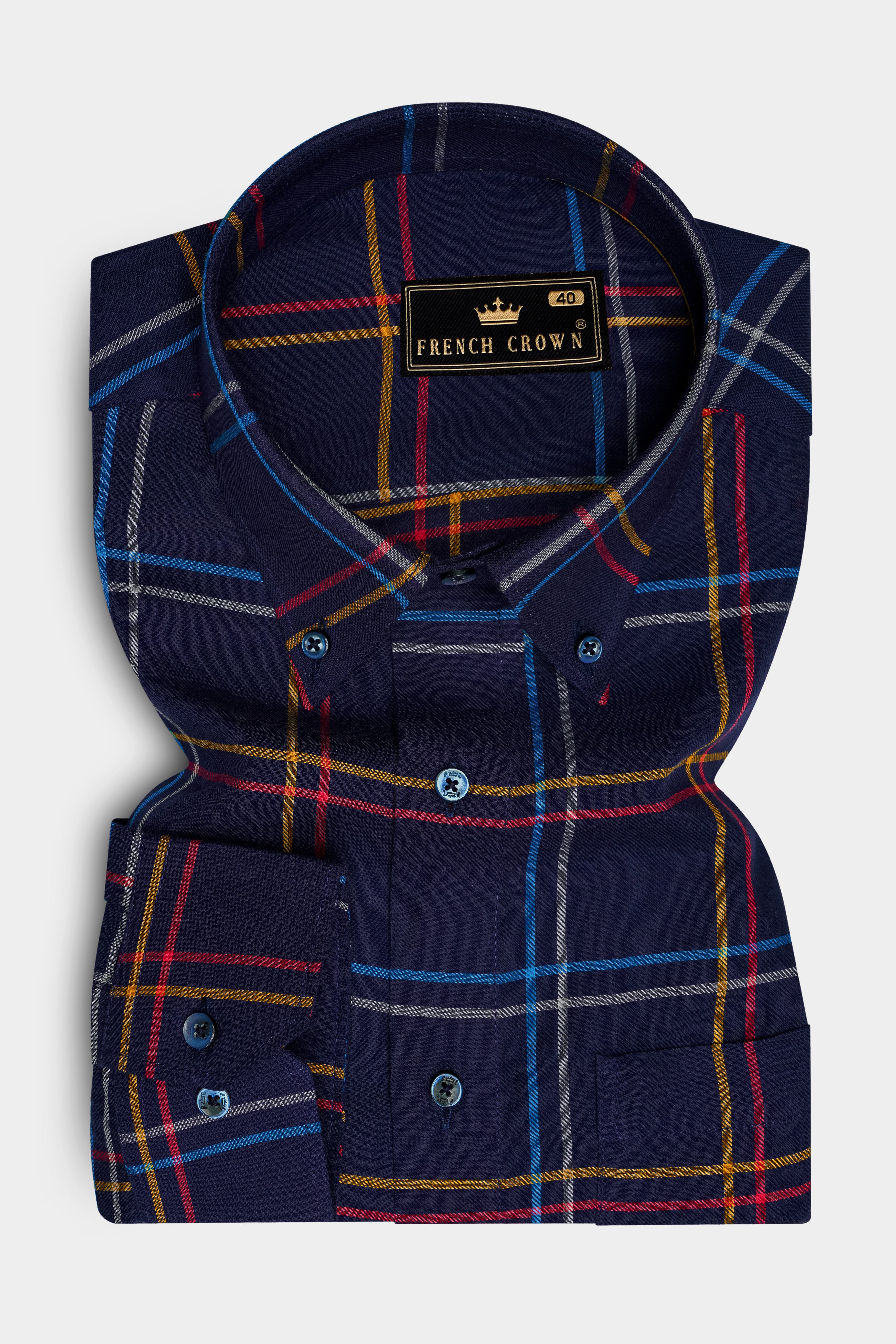 Firefly Blue with Dixie Yellow and Carmine Red Twill Windowpane Premium Cotton Shirt