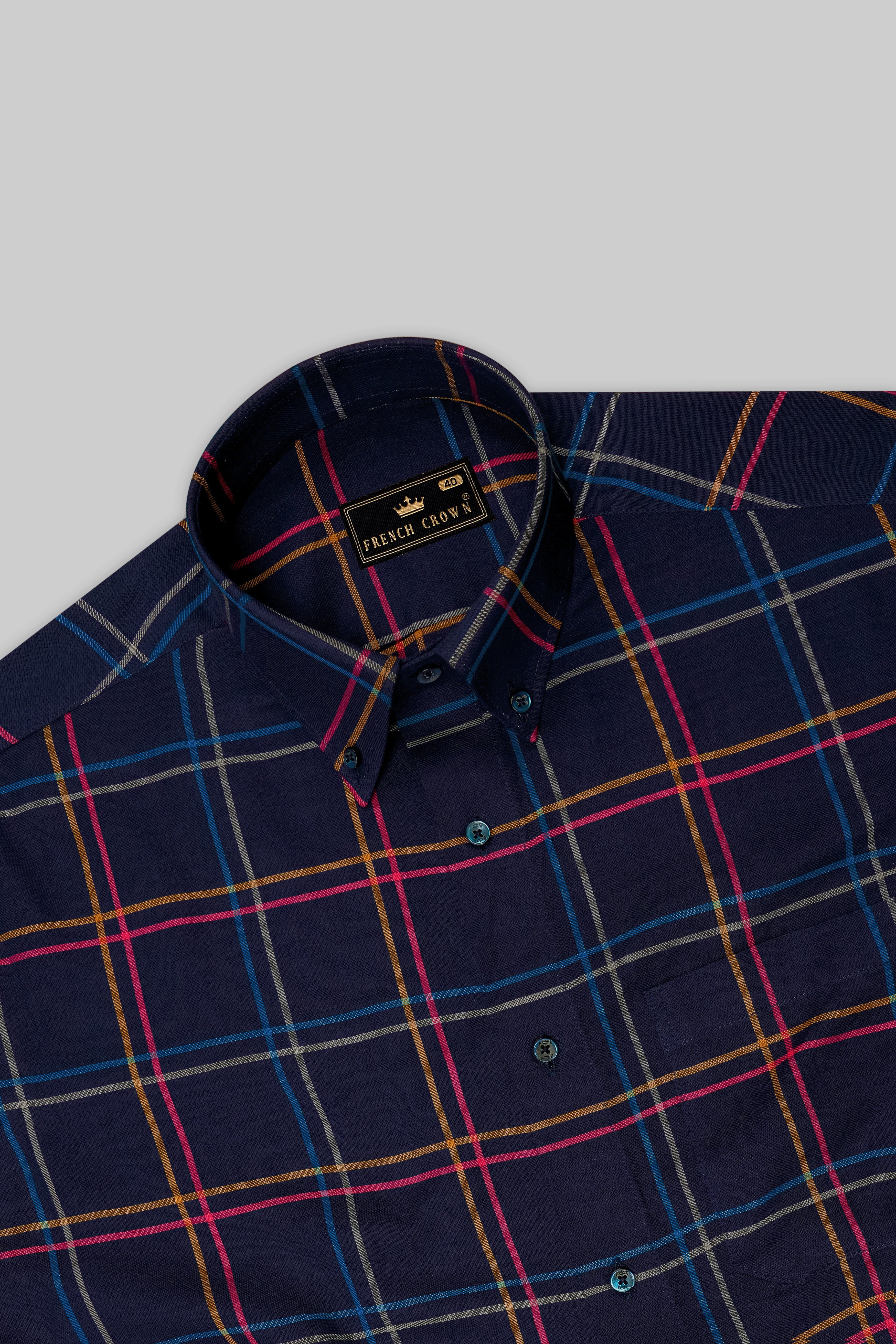 Firefly Blue with Dixie Yellow and Carmine Red Twill Windowpane Premium Cotton Shirt