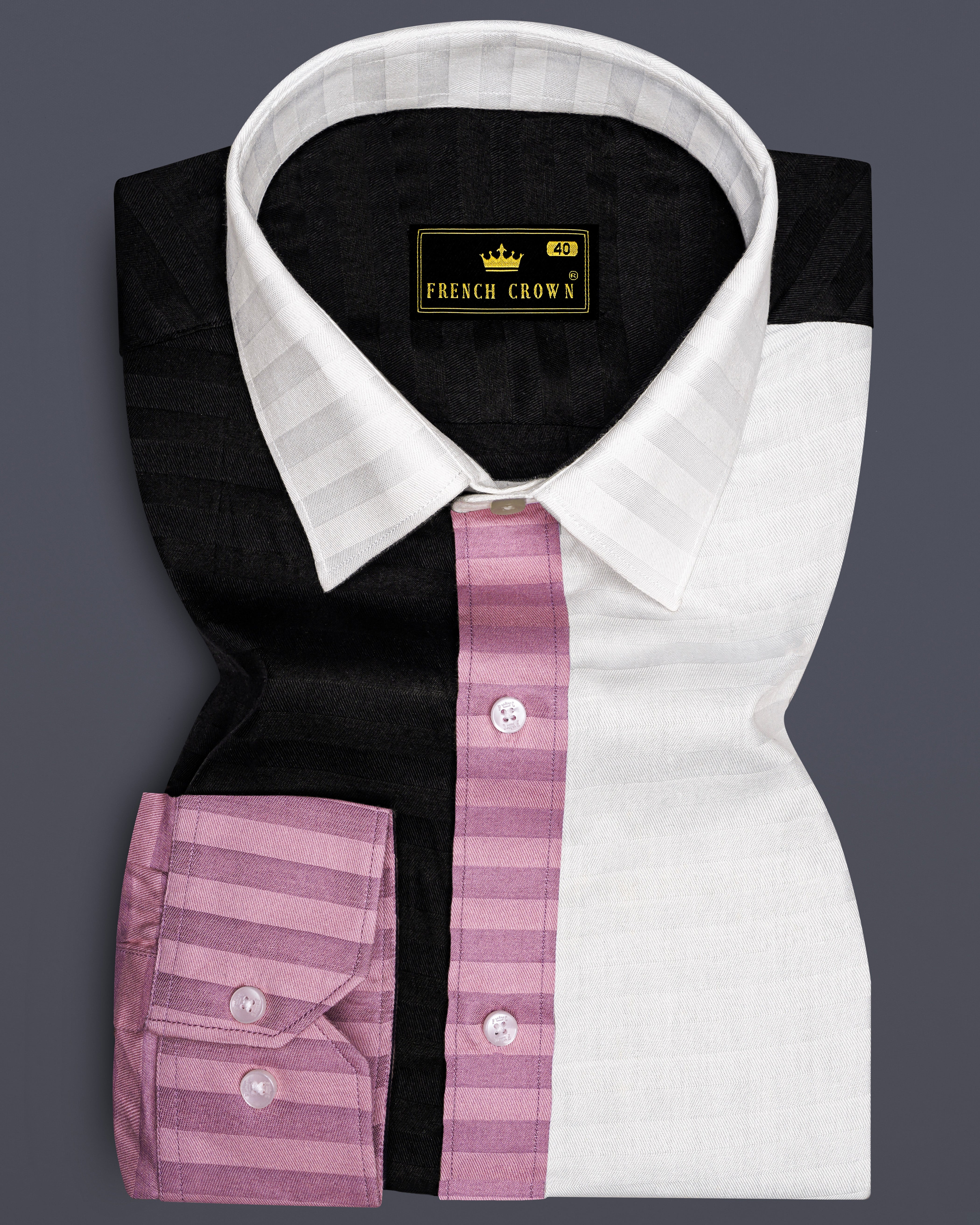 Oriental Pink Striped with Jade Black and White Super Soft Premium Cotton Designer Block Shirt