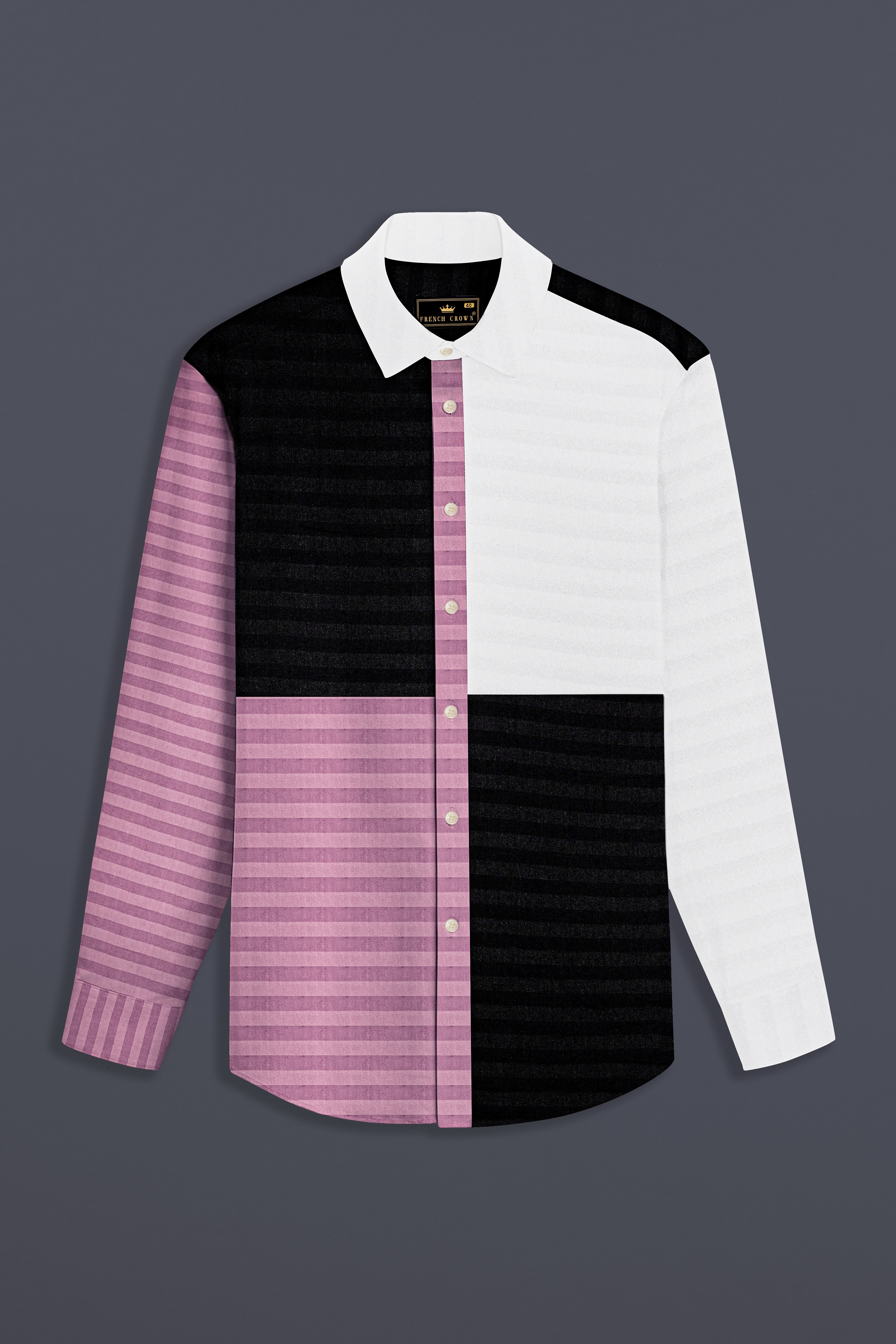 Oriental Pink Striped with Jade Black and White Super Soft Premium Cotton Designer Block Shirt