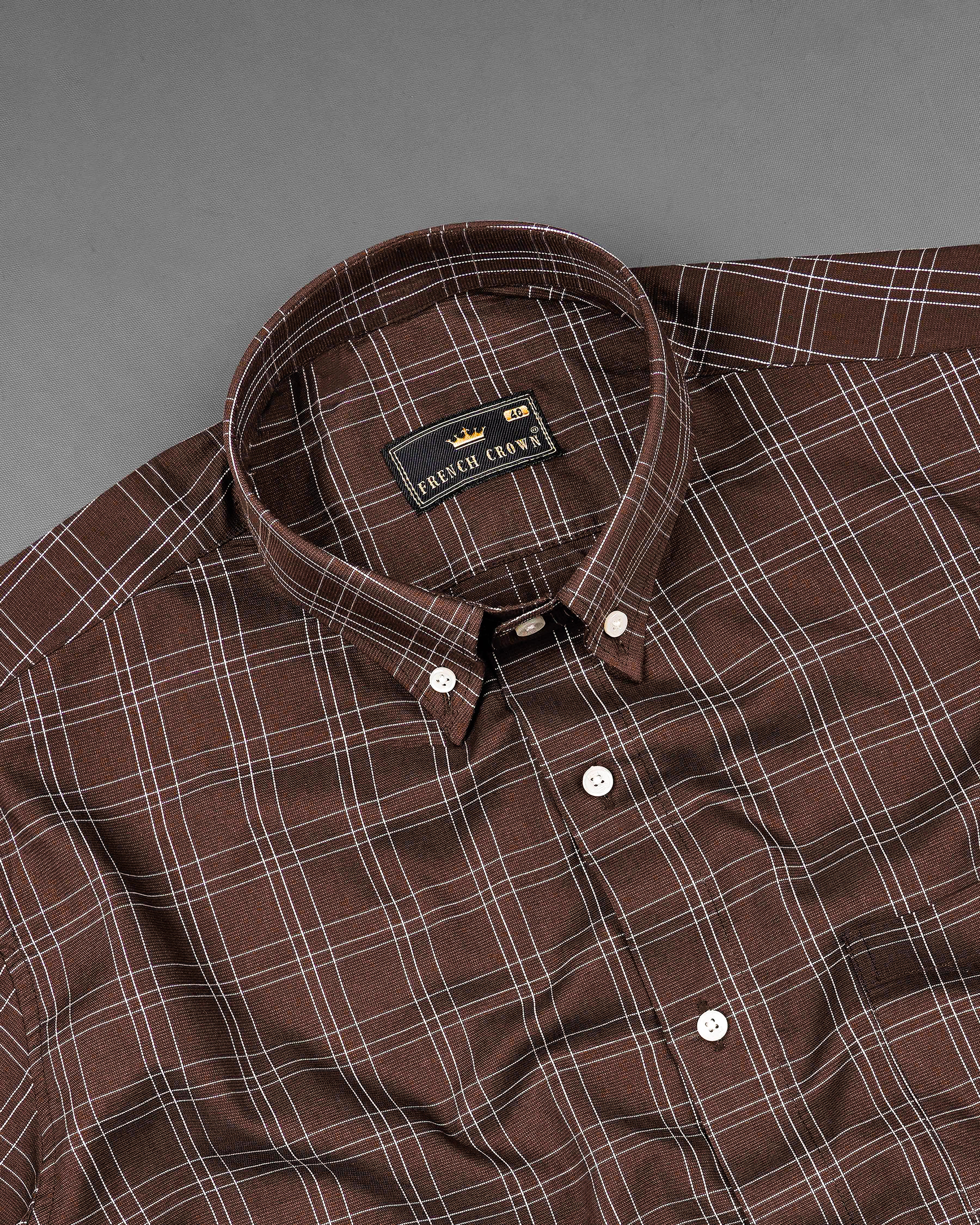 Matterhorn Brown with White Plaid Dobby Textured Premium Giza Cotton Shirt