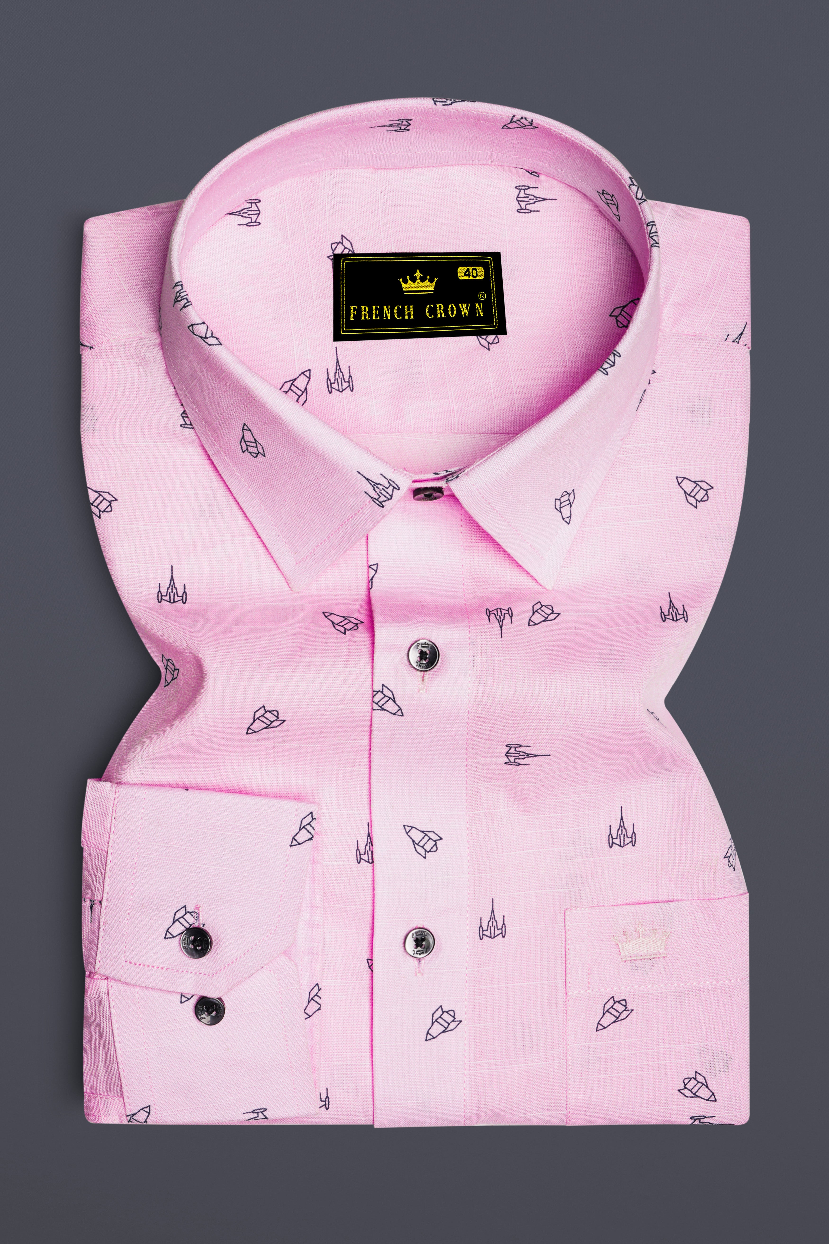 Melanie Pink Printed Premium Giza Cotton Chambray Shirt