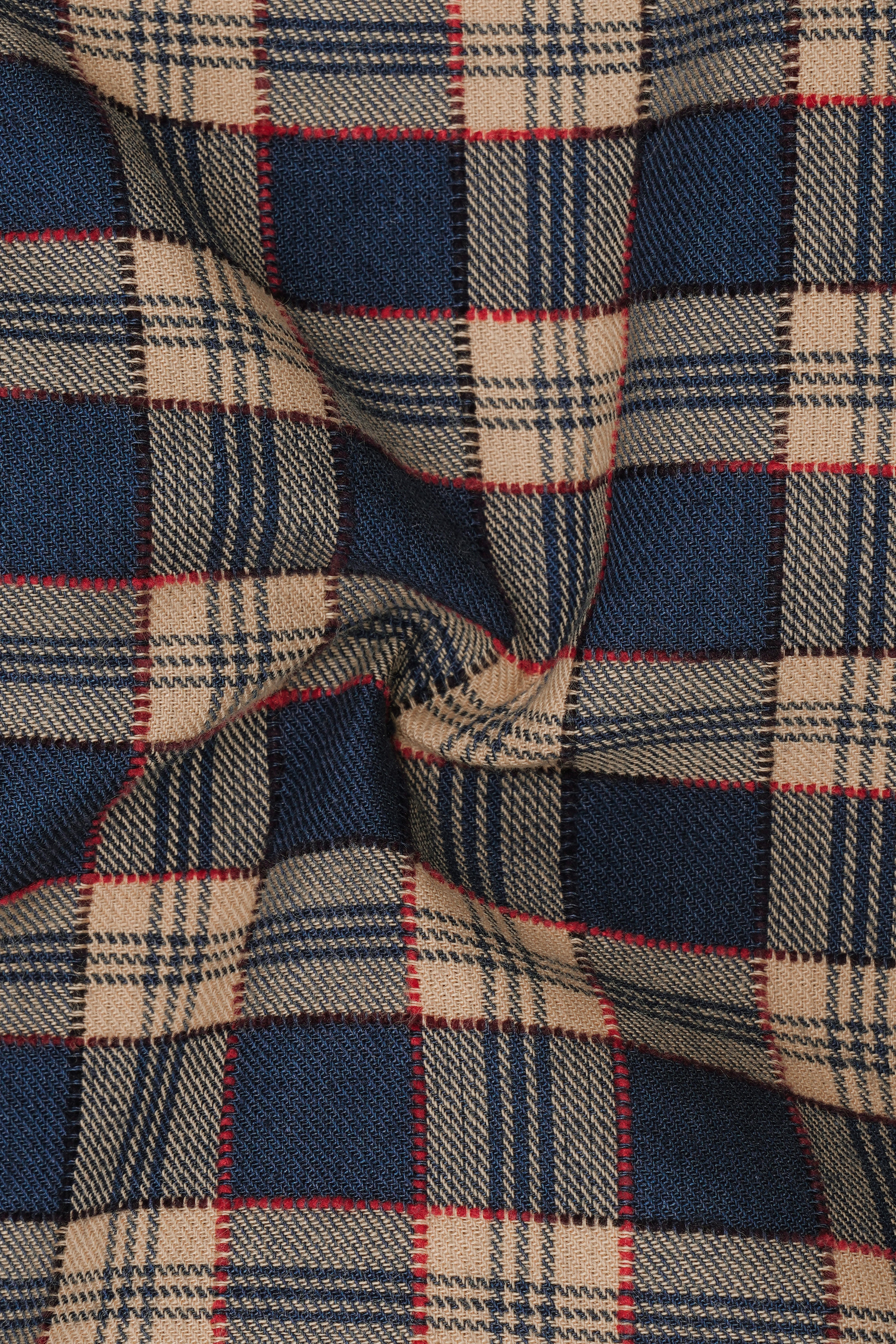 Tarawera Blue with Tequila Light Brown Plaid Dobby Textured Premium Giza Cotton Shirt