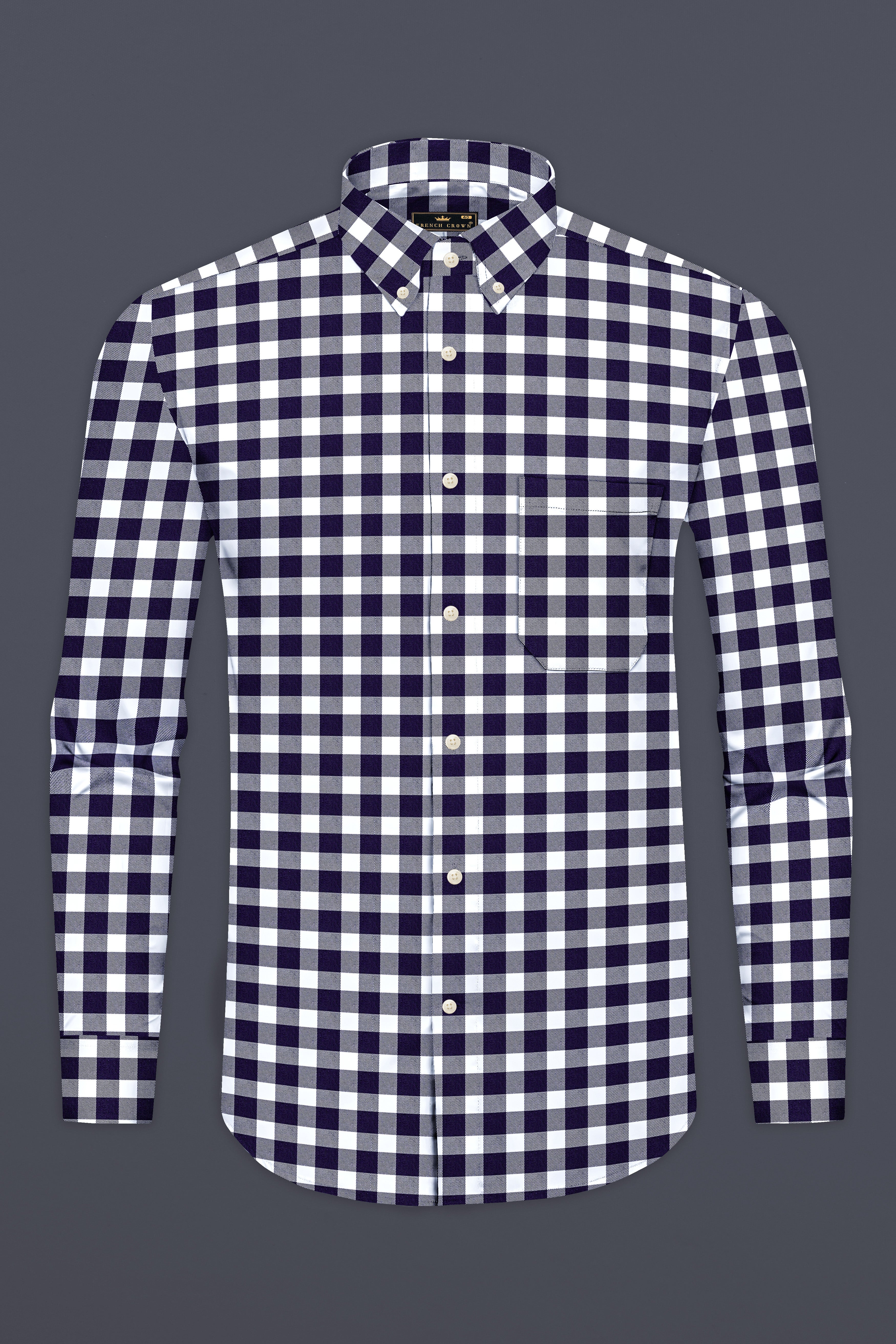 Bright White and Mirage Navy Blue Gingham Twill Premium Cotton Shirt