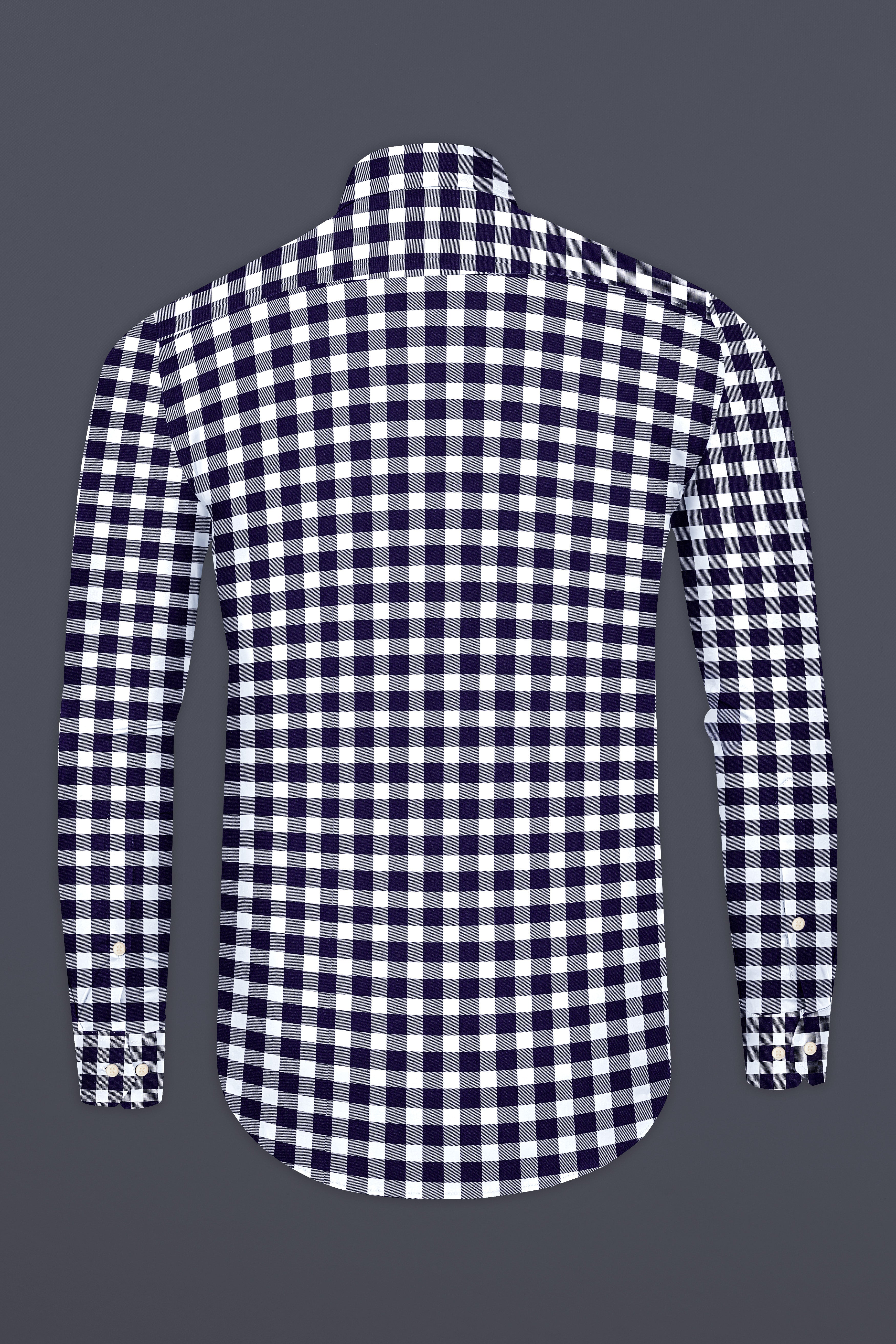 Bright White and Mirage Navy Blue Gingham Twill Premium Cotton Shirt