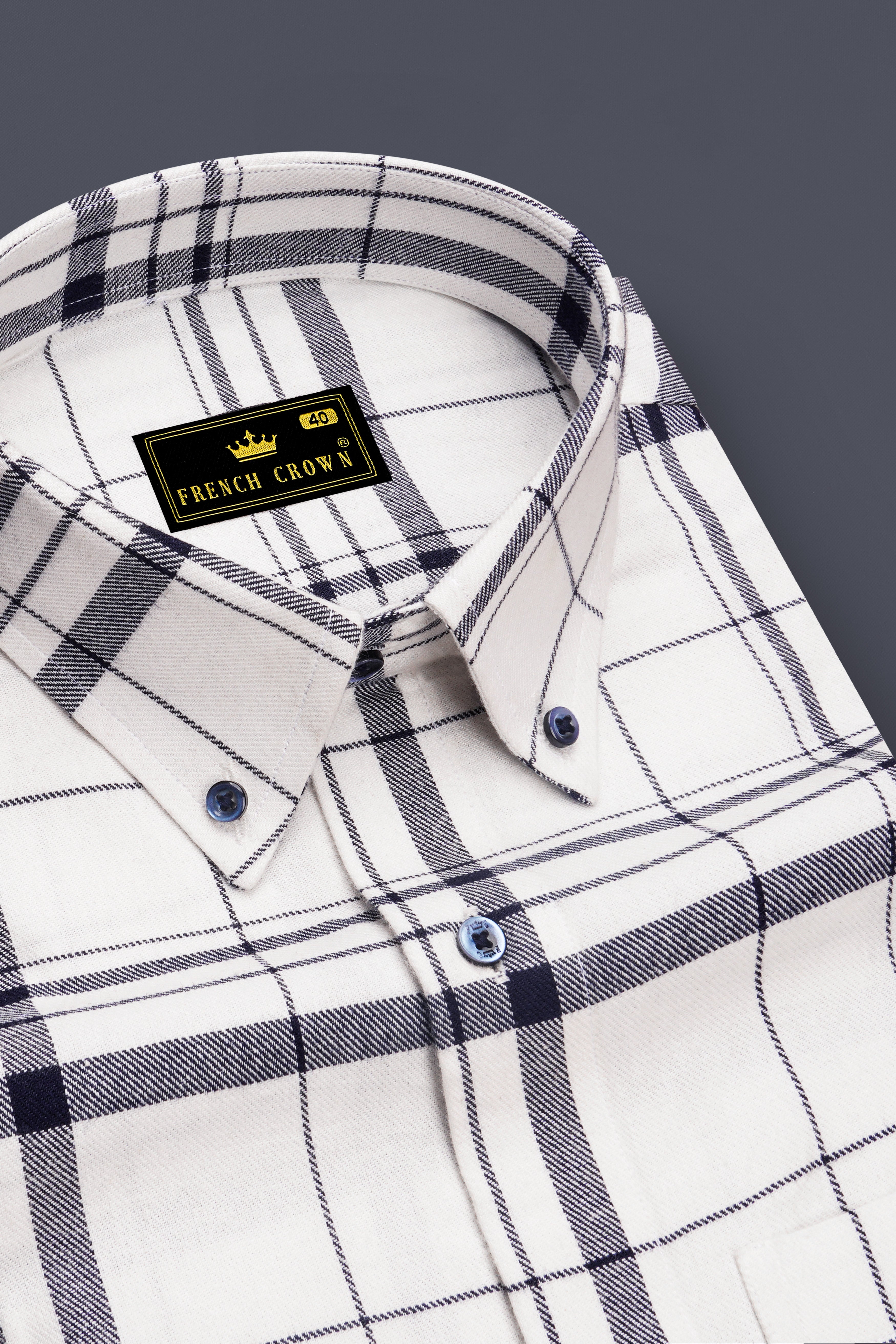 Bright White with Jaguar Blue Twill Plaid Premium Cotton Shirt