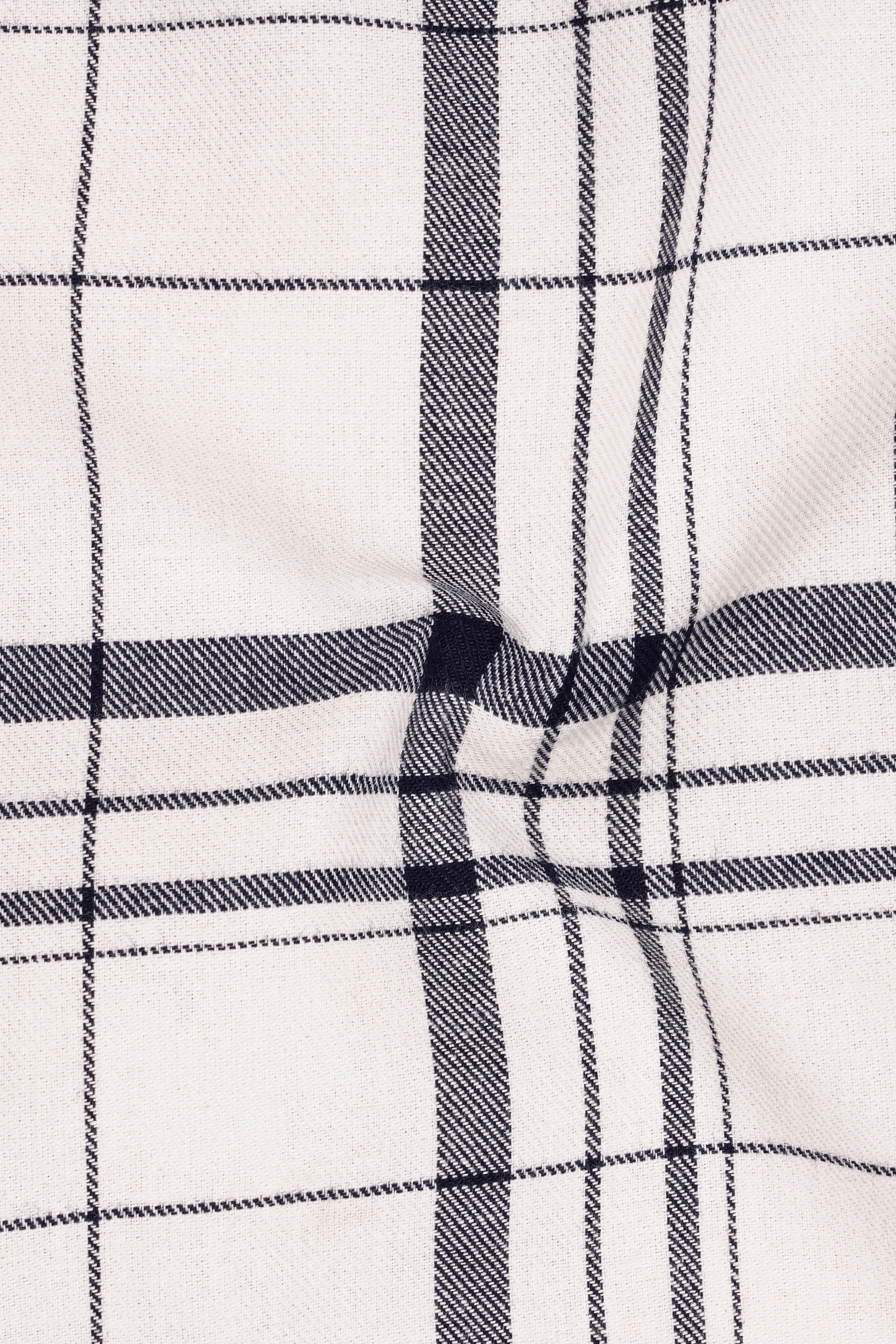 Bright White with Jaguar Blue Twill Plaid Premium Cotton Shirt