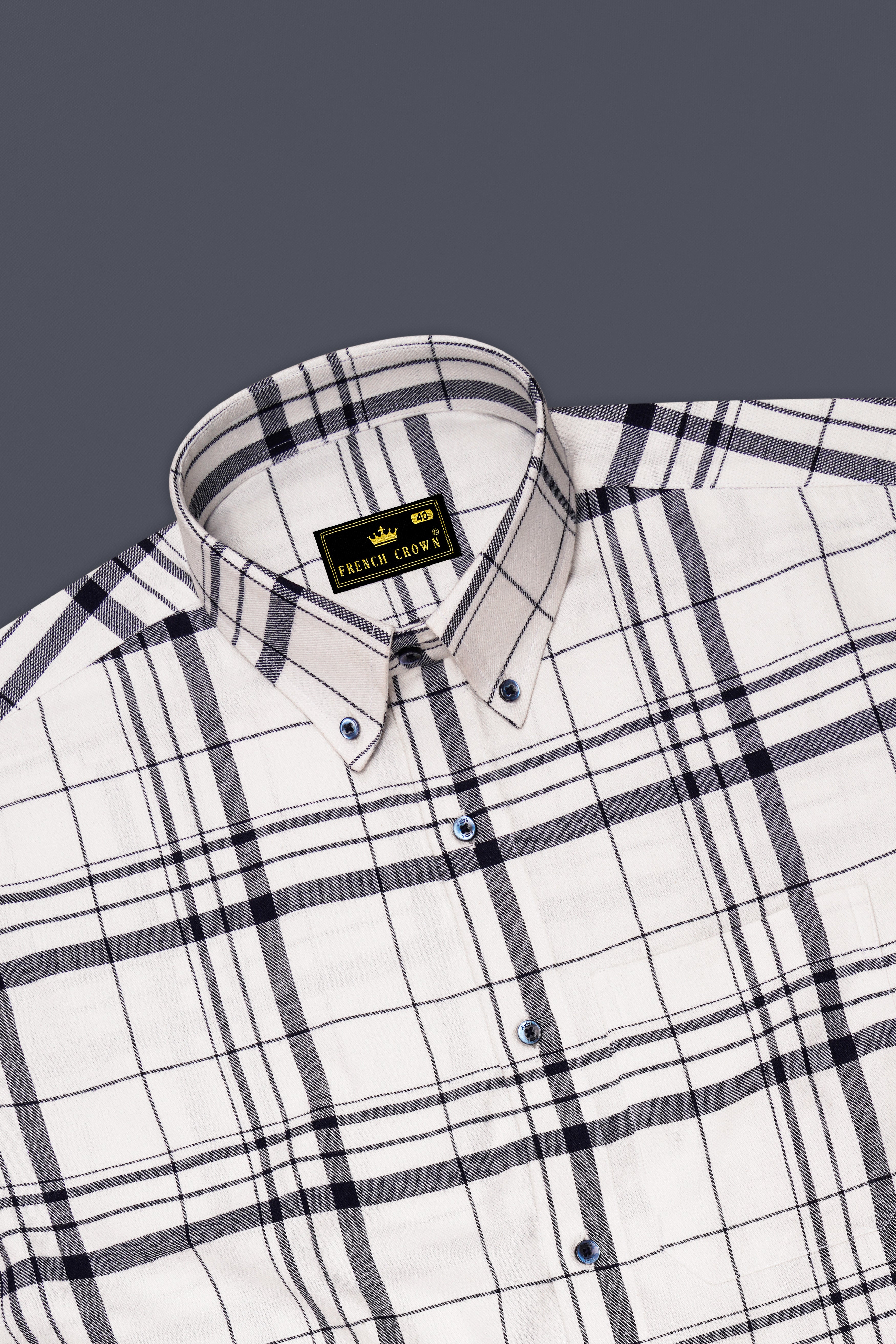 Bright White with Jaguar Blue Twill Plaid Premium Cotton Shirt