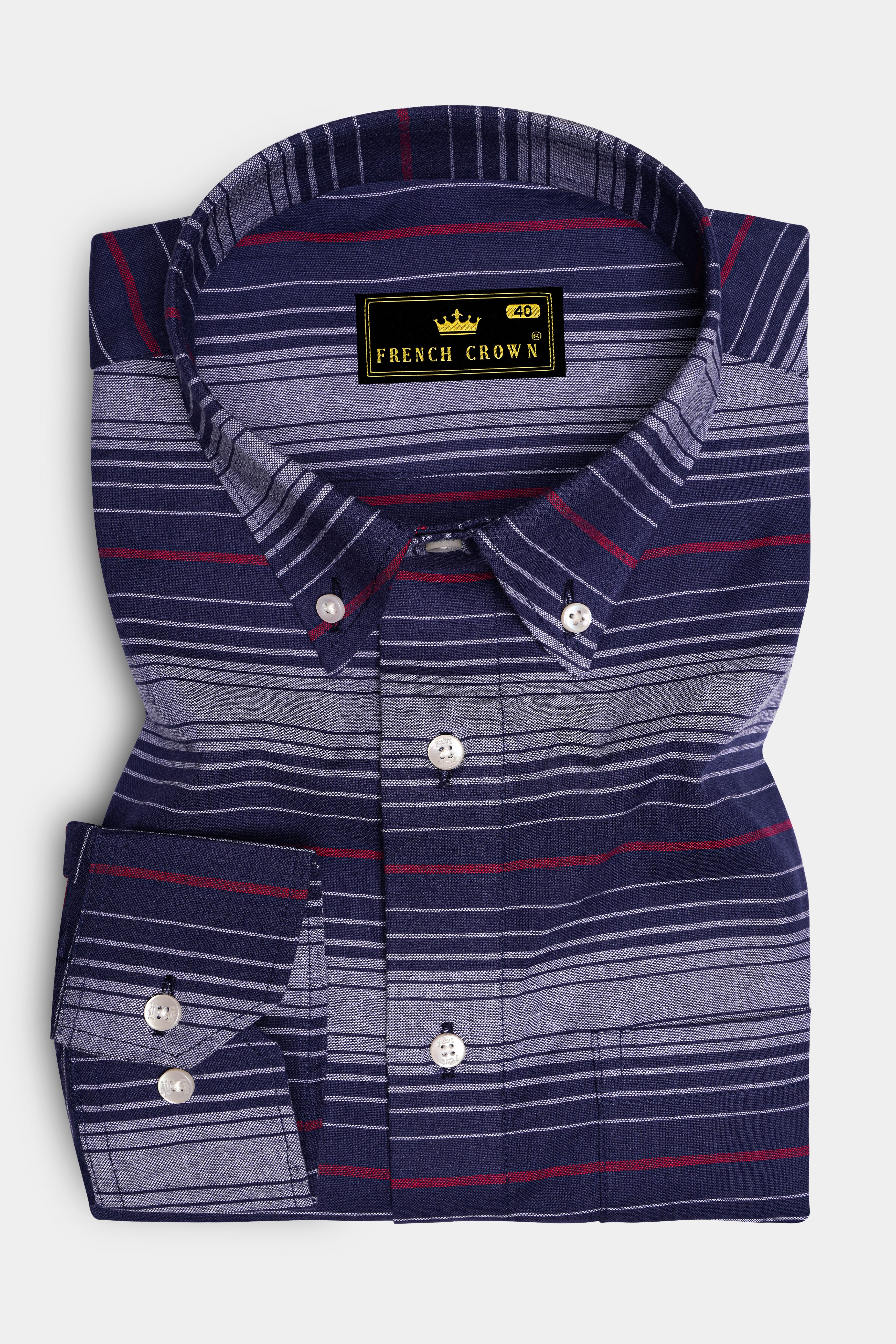 Bunting Blue with Bright White and Cardinal Red Striped Royal Oxford Shirt