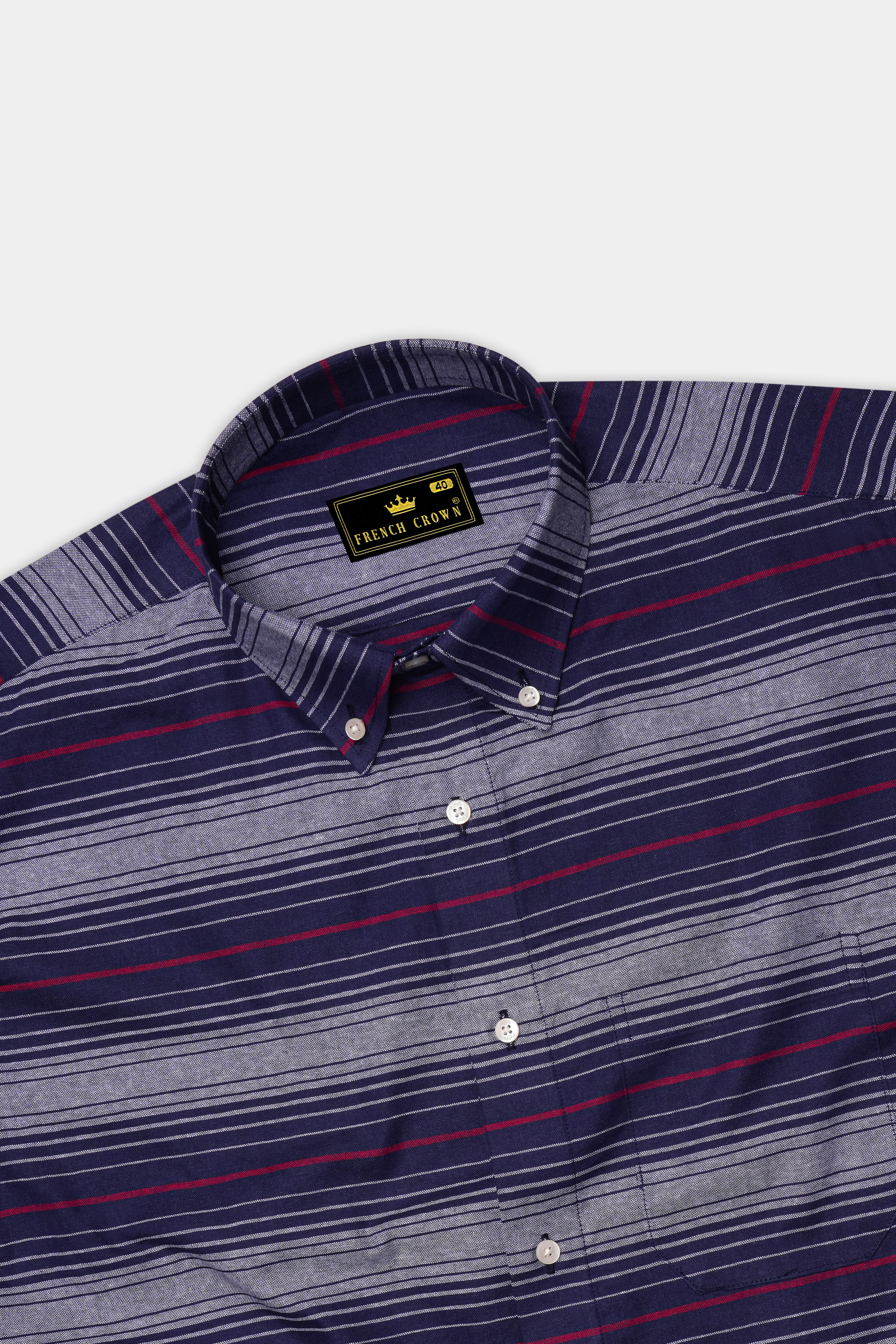 Bunting Blue with Bright White and Cardinal Red Striped Royal Oxford Shirt