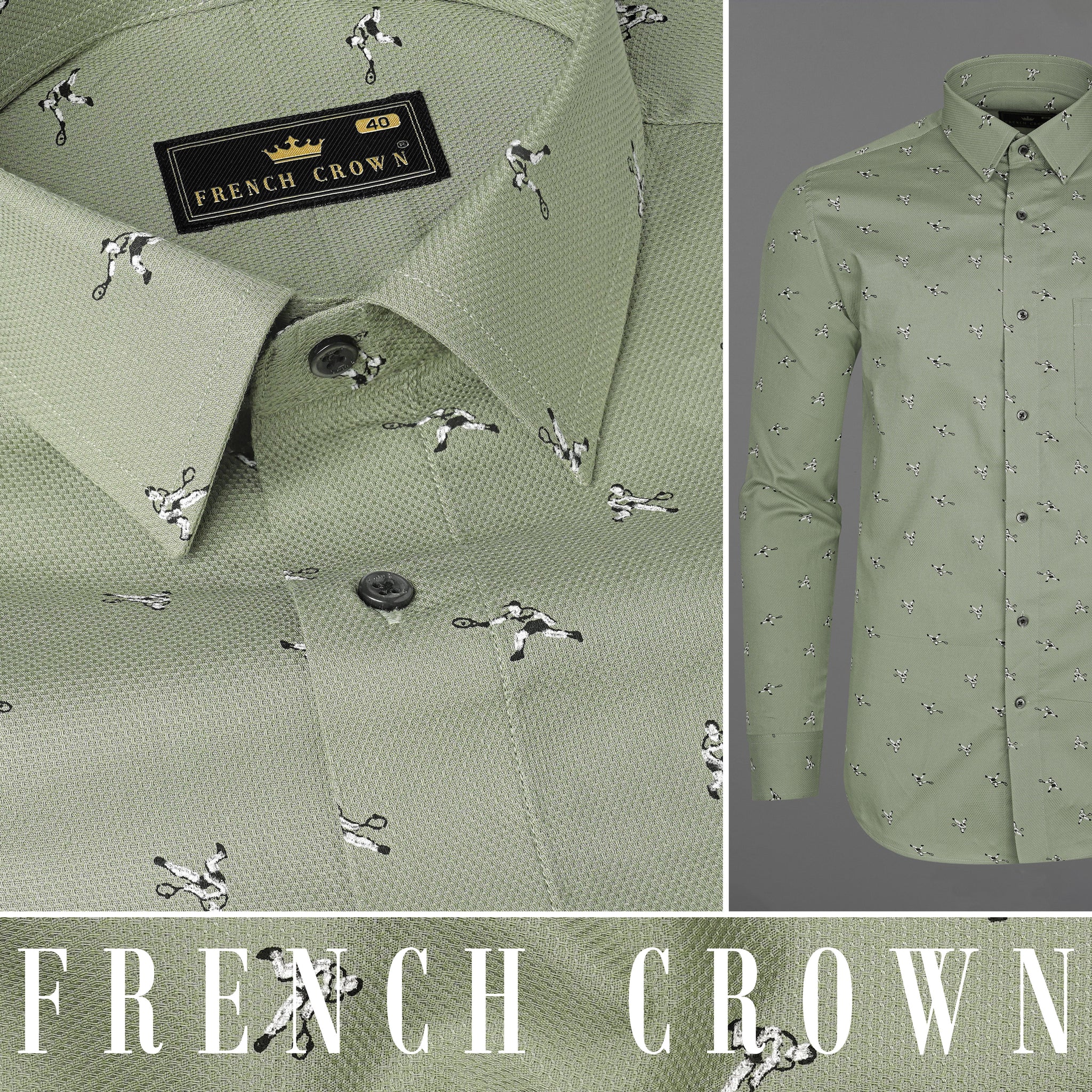 Men's Textured Casual Shirt - Sage Green & White