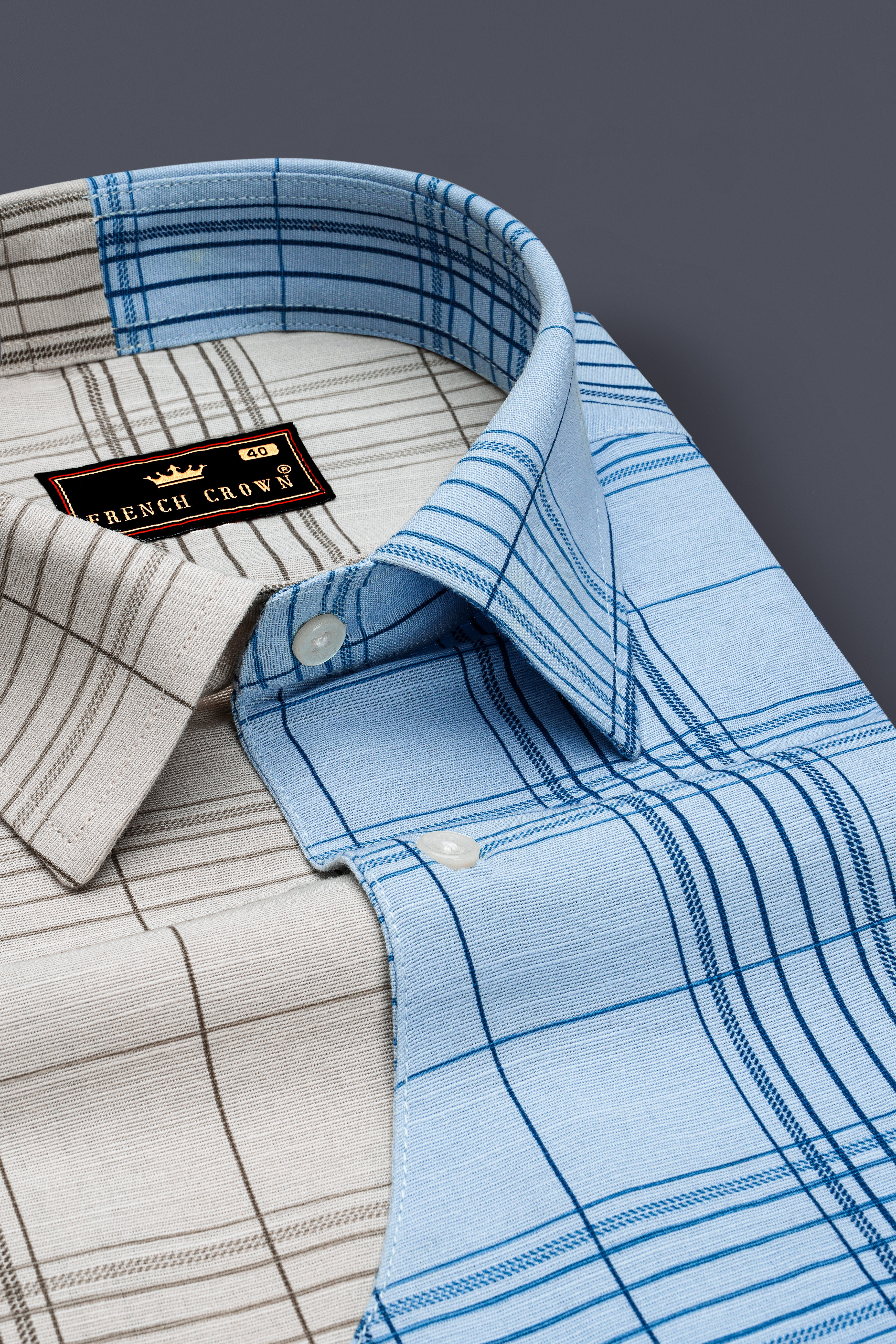 Vanilla Brown and Casper Sky Blue Plaid Luxurious Linen Designer Shirt