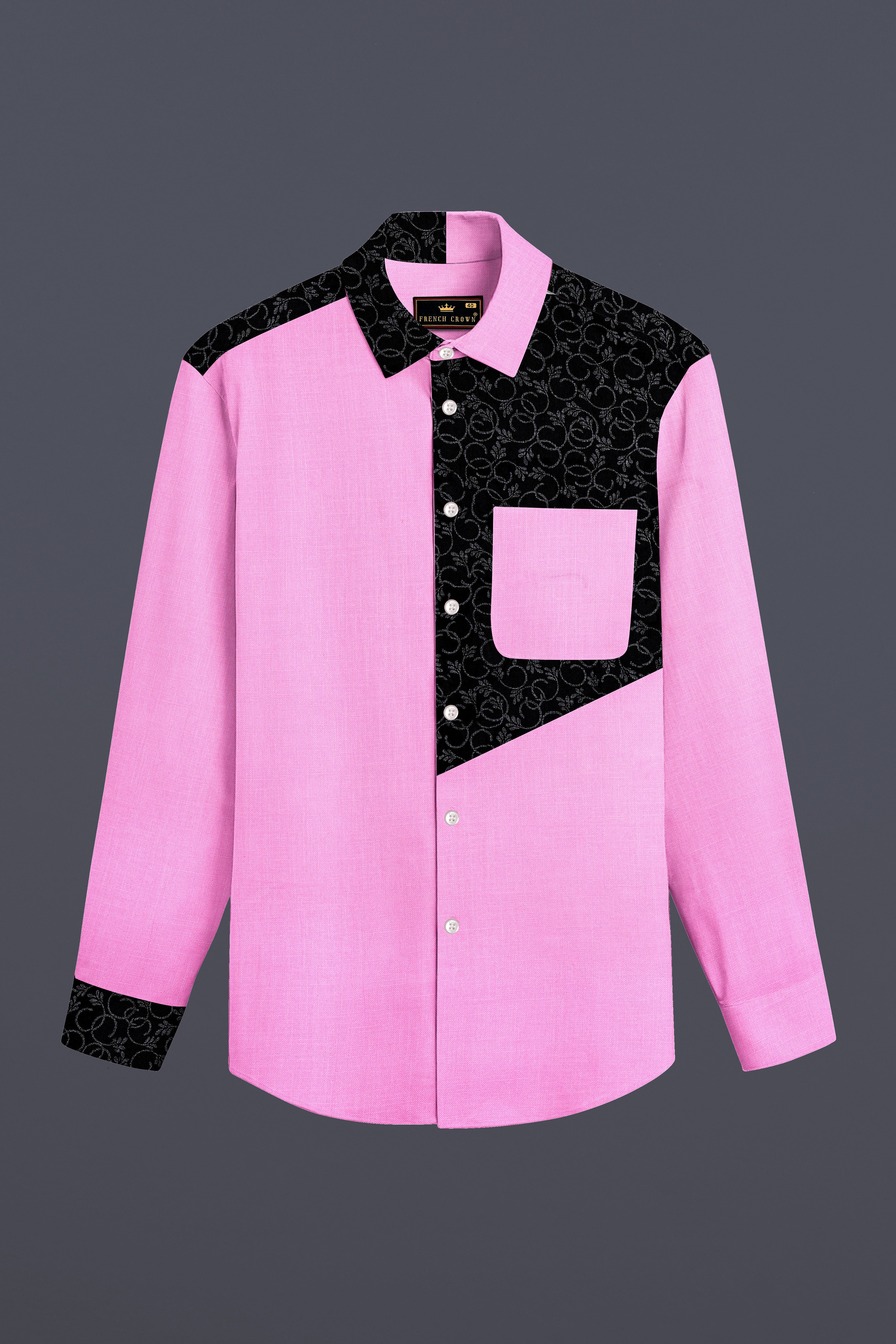 Chantilly Pink with Jade Black Ditsy Dobby Textured Premium Giza Cotton Designer Shirt