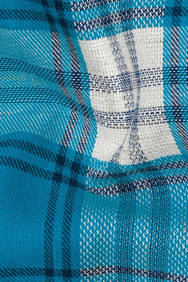 Carolina with Prussian Blue and White Checkered Funky Printed Dobby Premium Giza Cotton Designer Shirt