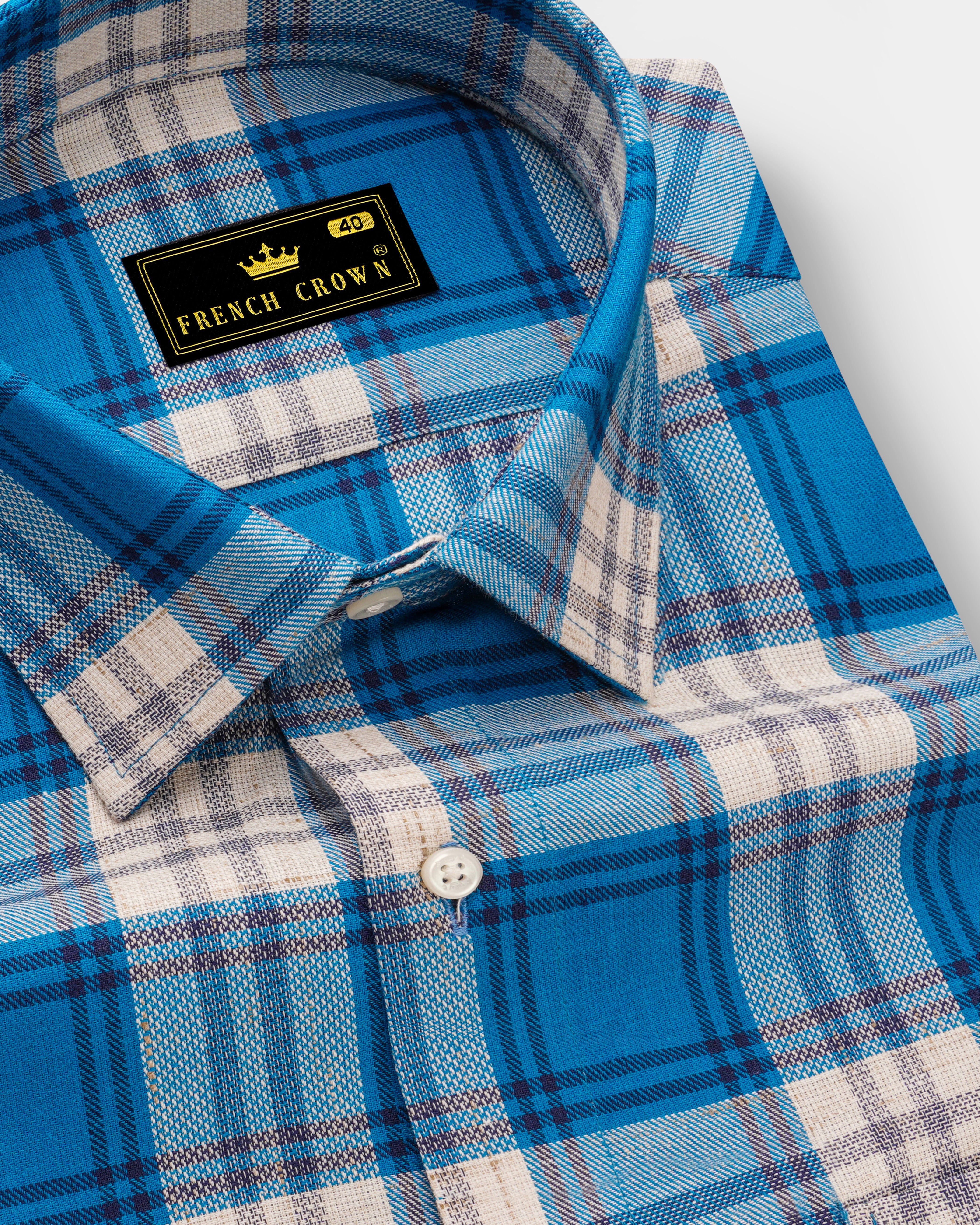 Matisse Blue with Bright White Plaid Dobby Textured Premium Giza Cotton Shirt