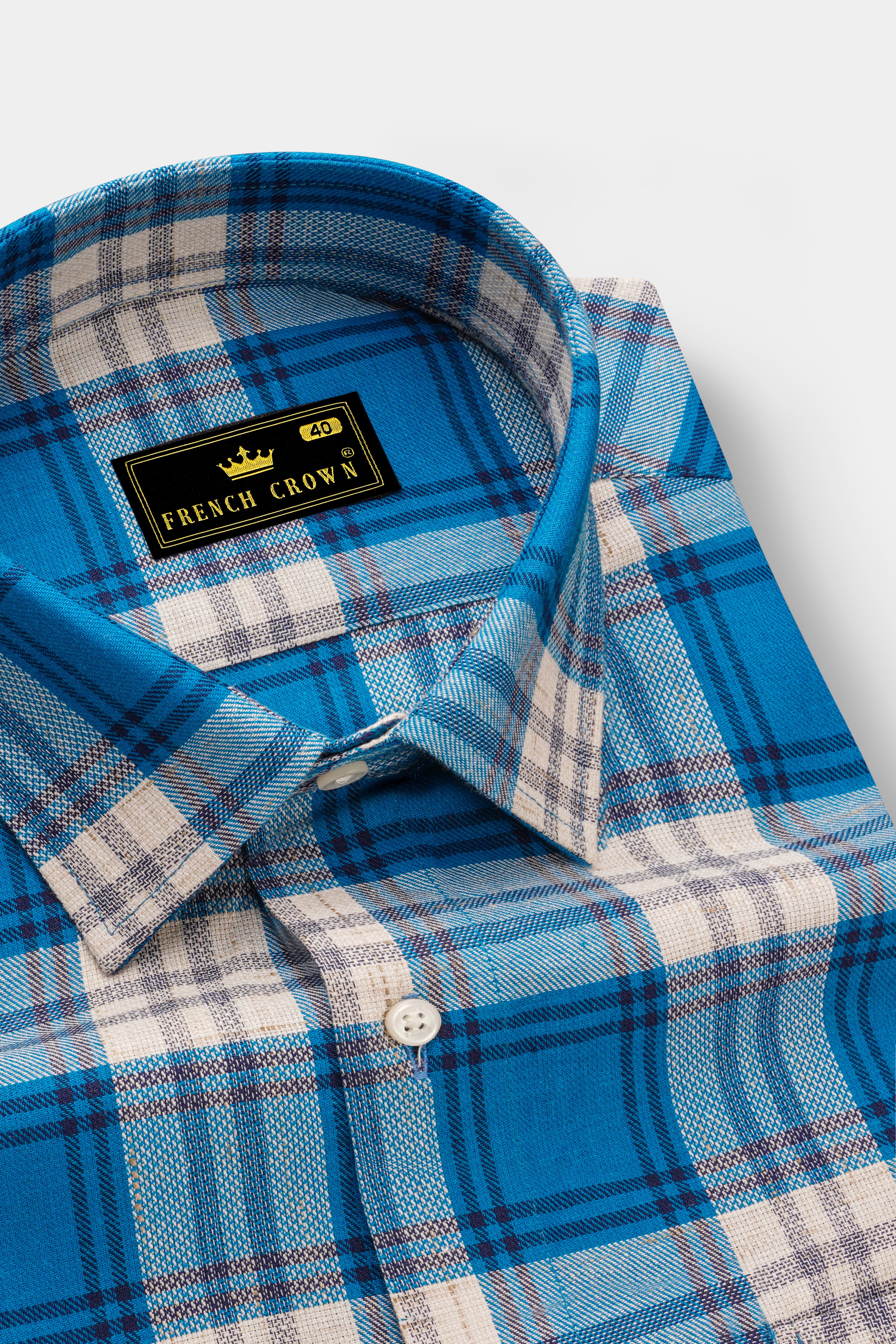 Matisse Blue with Bright White Plaid Dobby Textured Premium Giza Cotton Shirt
