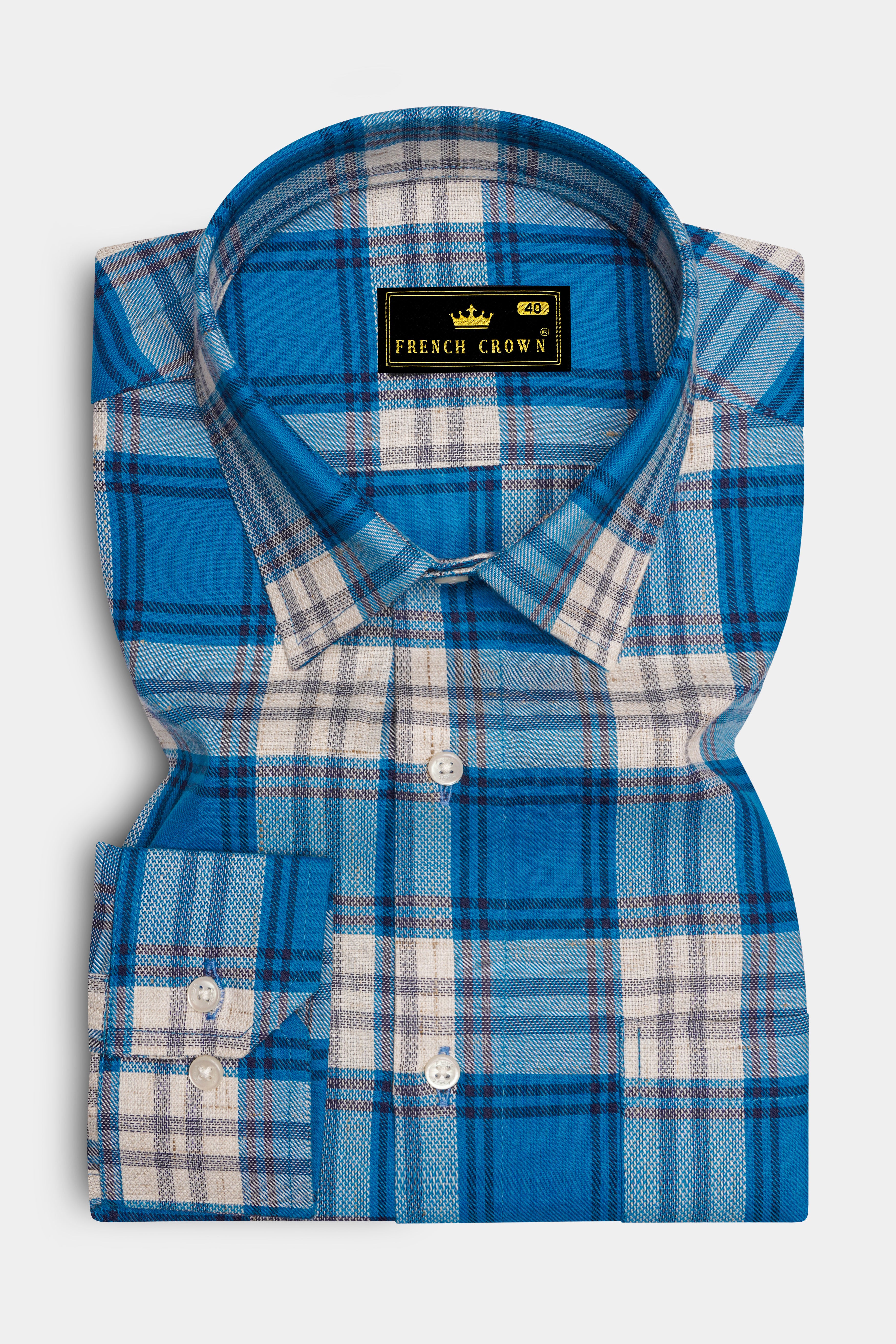 Matisse Blue with Bright White Plaid Dobby Textured Premium Giza Cotton Shirt