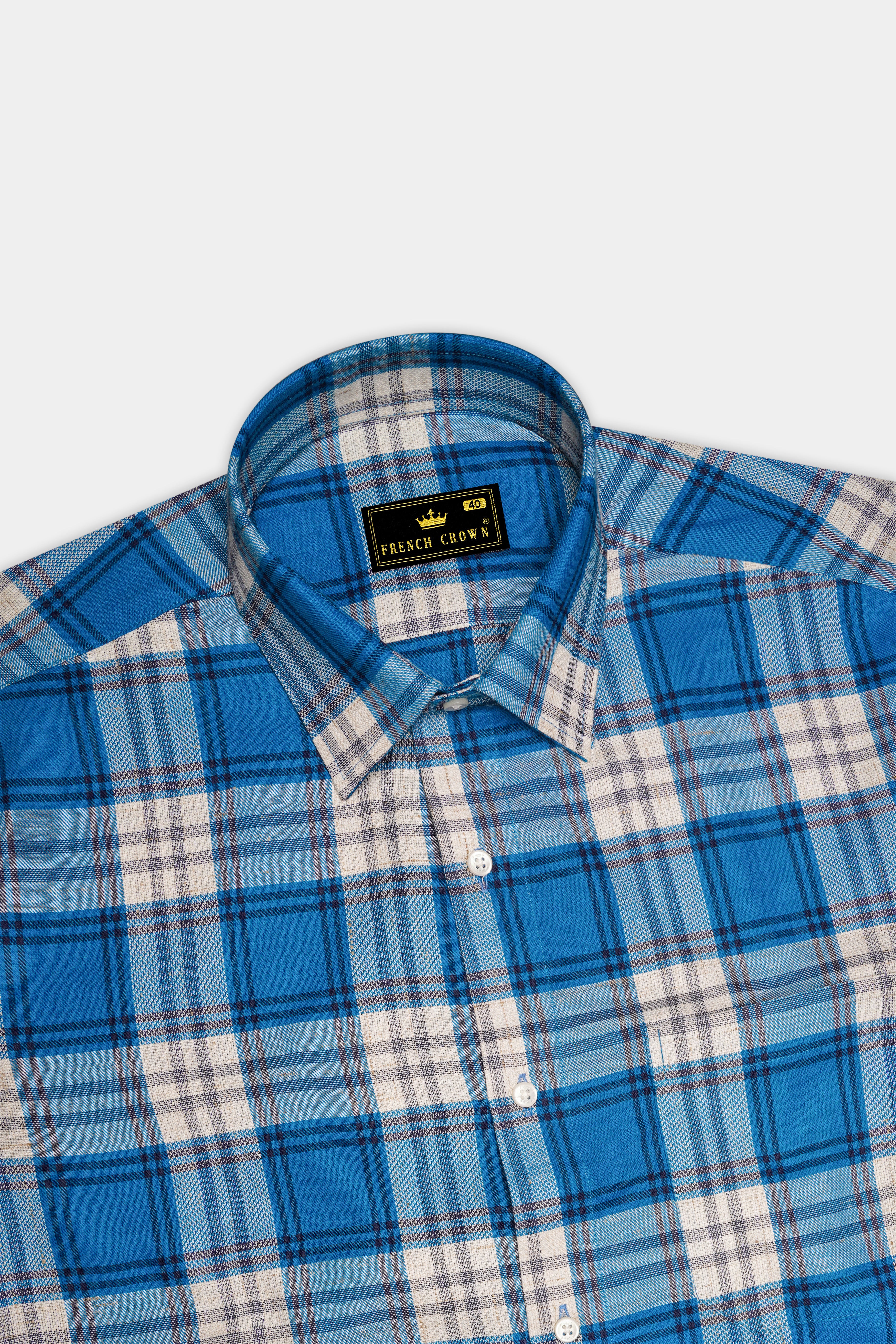 Matisse Blue with Bright White Plaid Dobby Textured Premium Giza Cotton Shirt