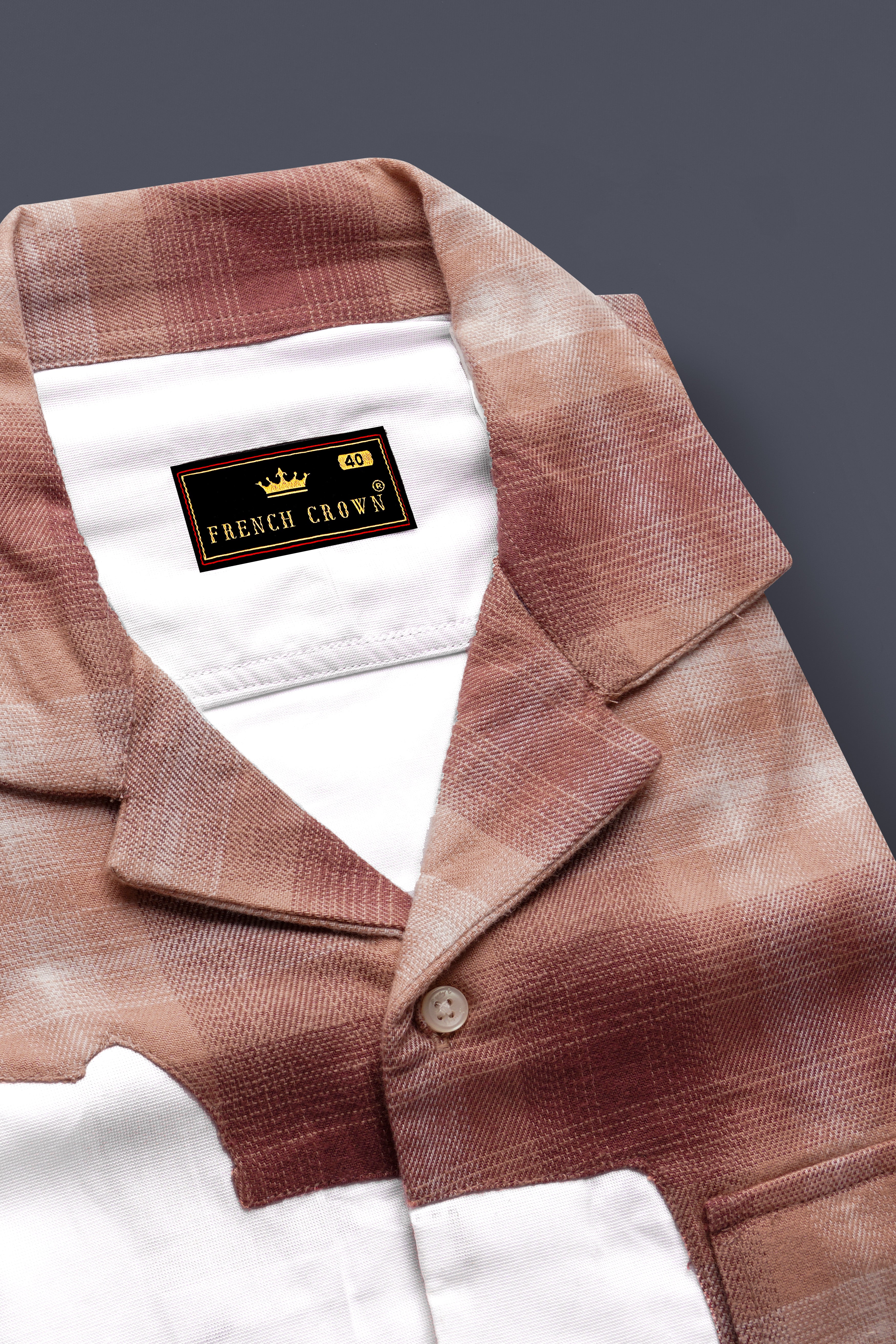 Bright White with Bizarre Brown Checkered Chambray Designer Shirt