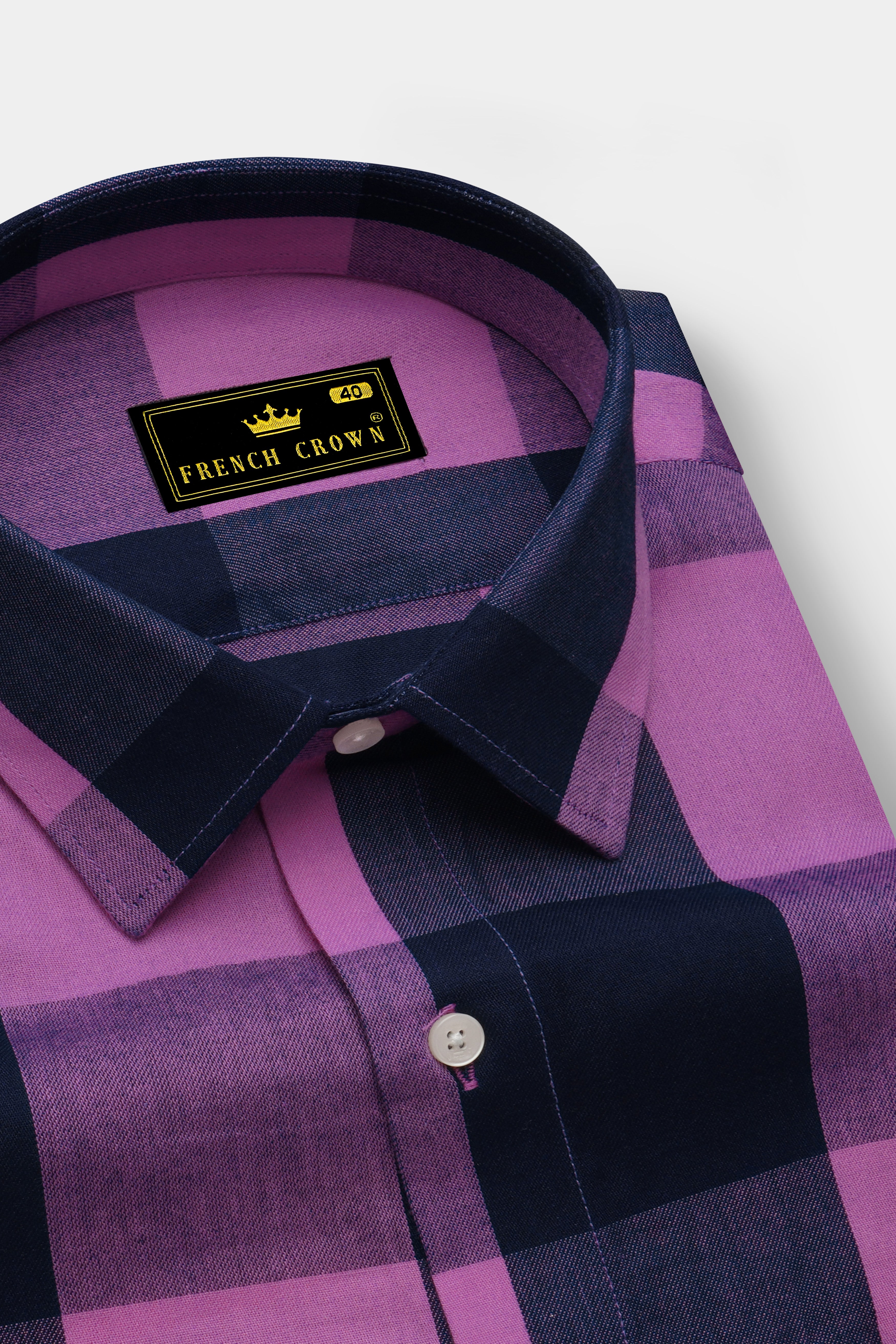 Light Thulian Pink with Bleached Cedar Blue Checked Royal Oxford Shirt