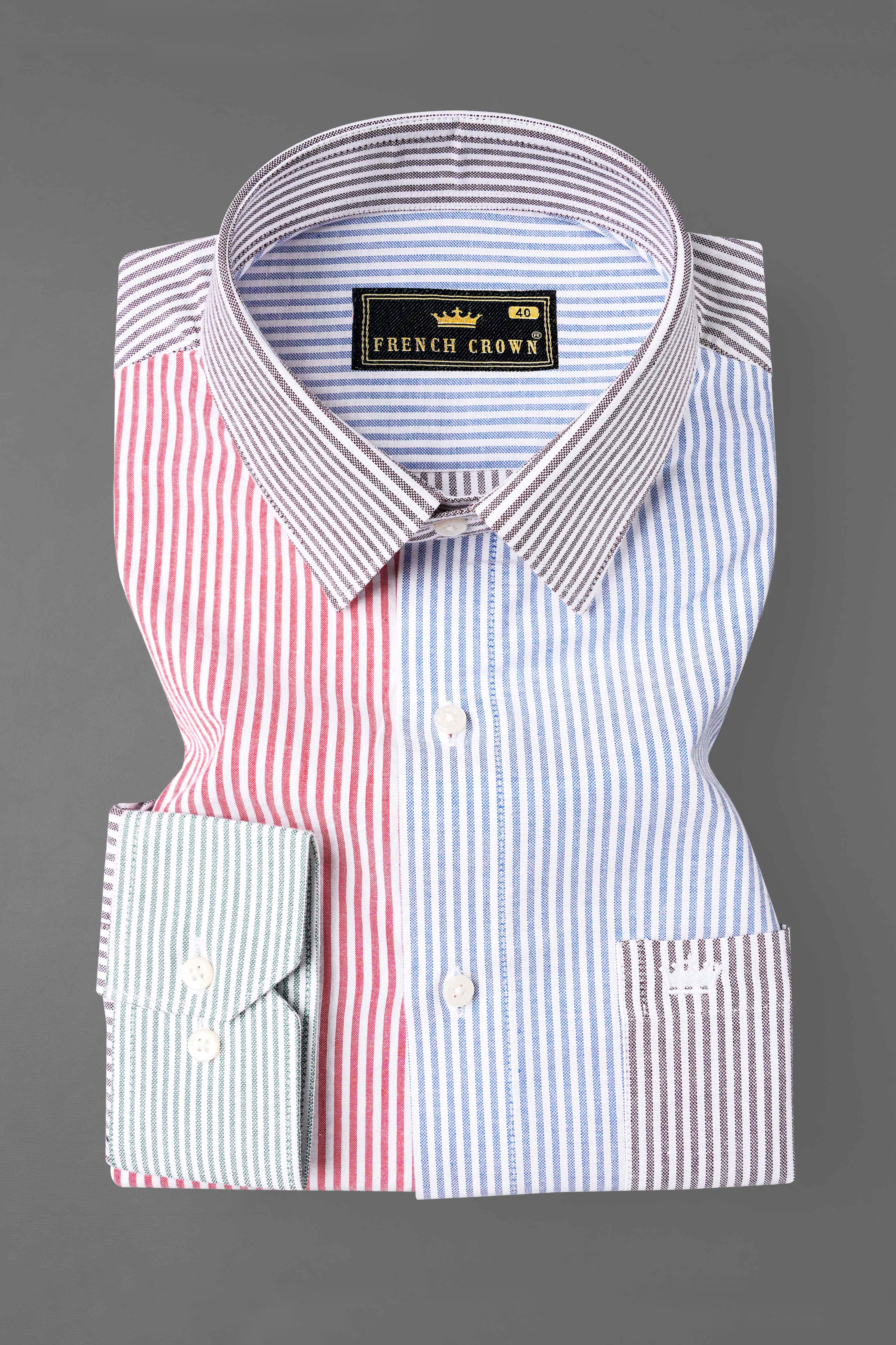 Cerulean with Glacier Blue Casual Stripes Premium Cotton Shirt For Men -  Rare Rabbit Shirts