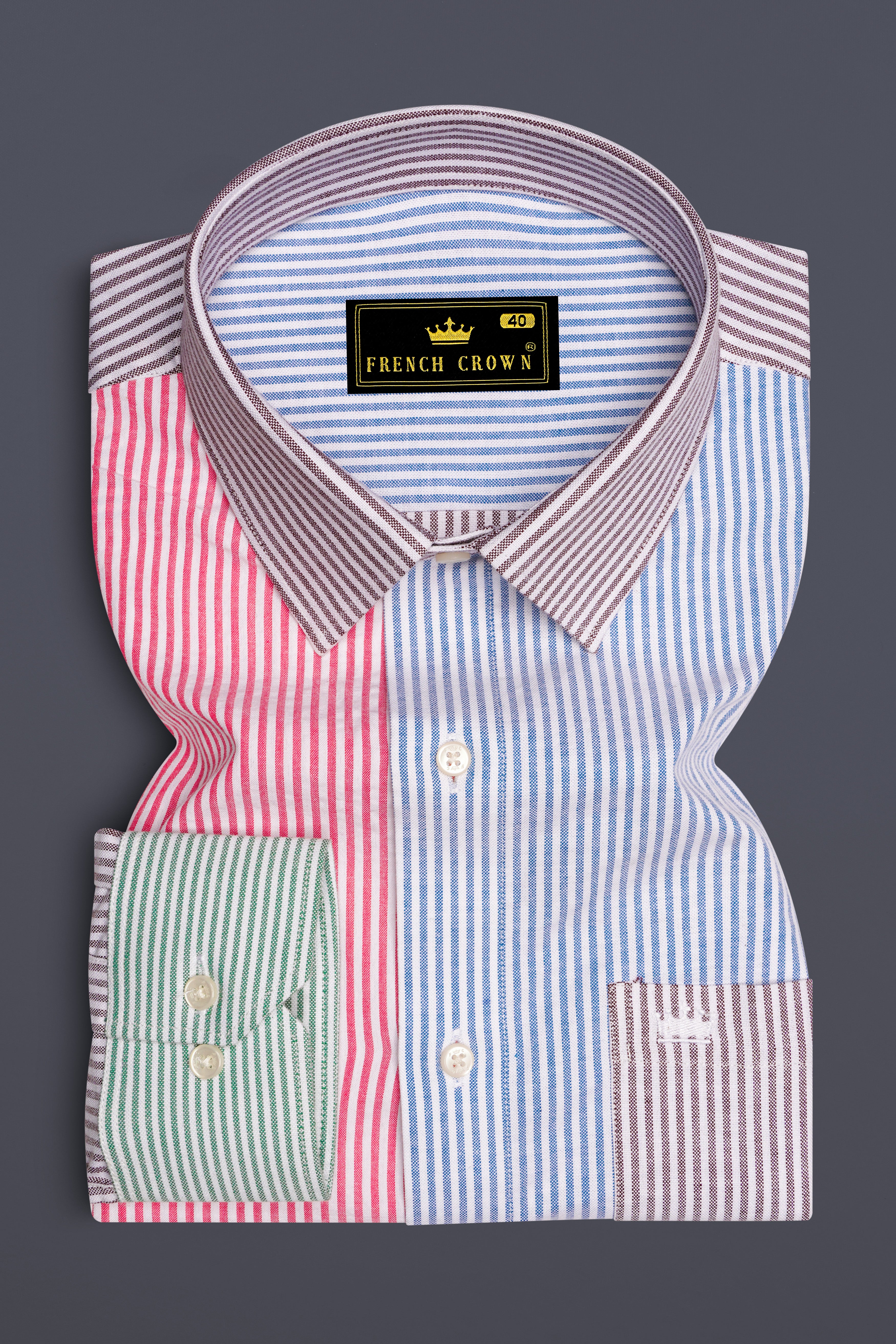 Mariner Blue and Pink Multicolour Striped Premium Cotton Designer Shirt