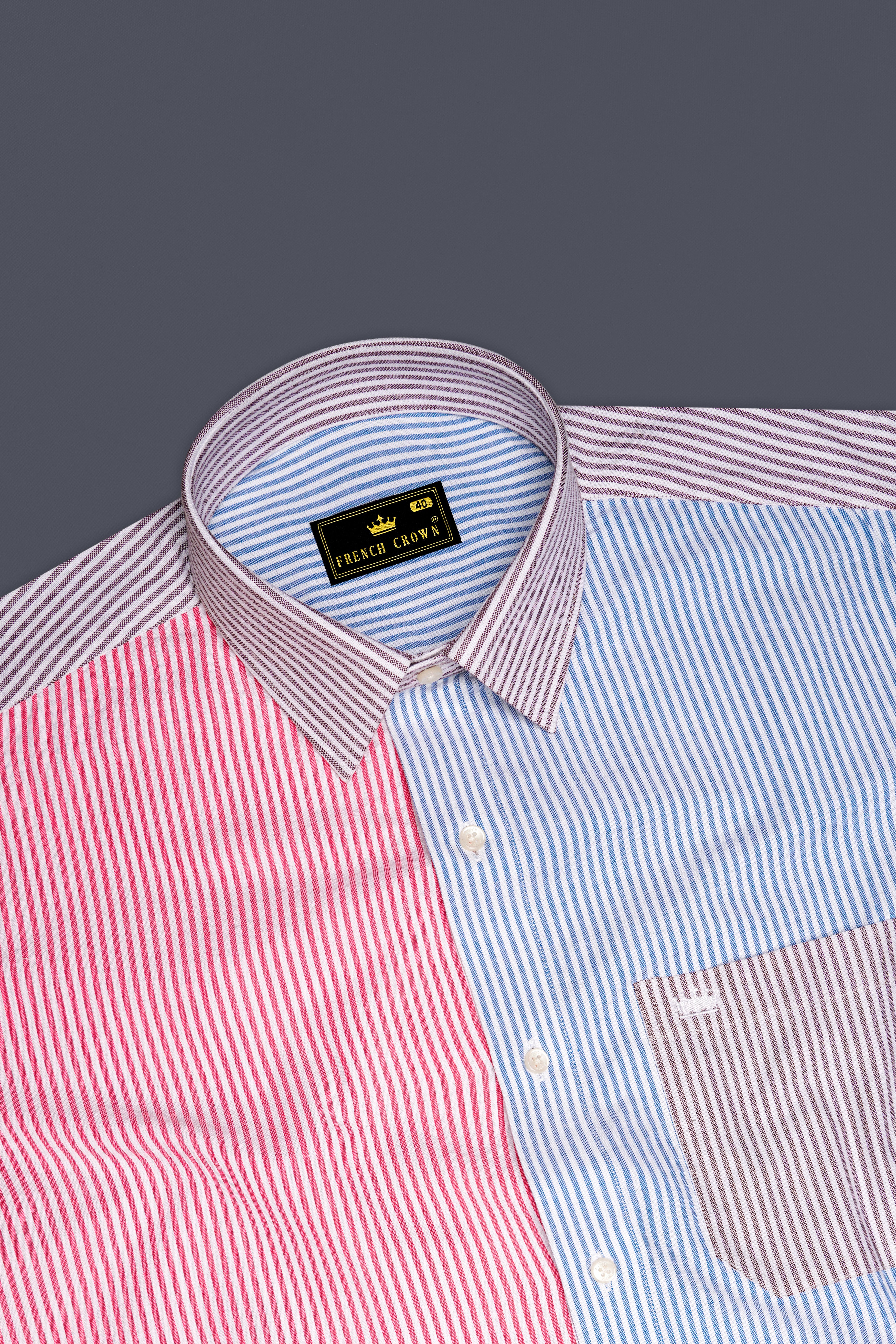 Mariner Blue and Pink Multicolour Striped Premium Cotton Designer Shirt