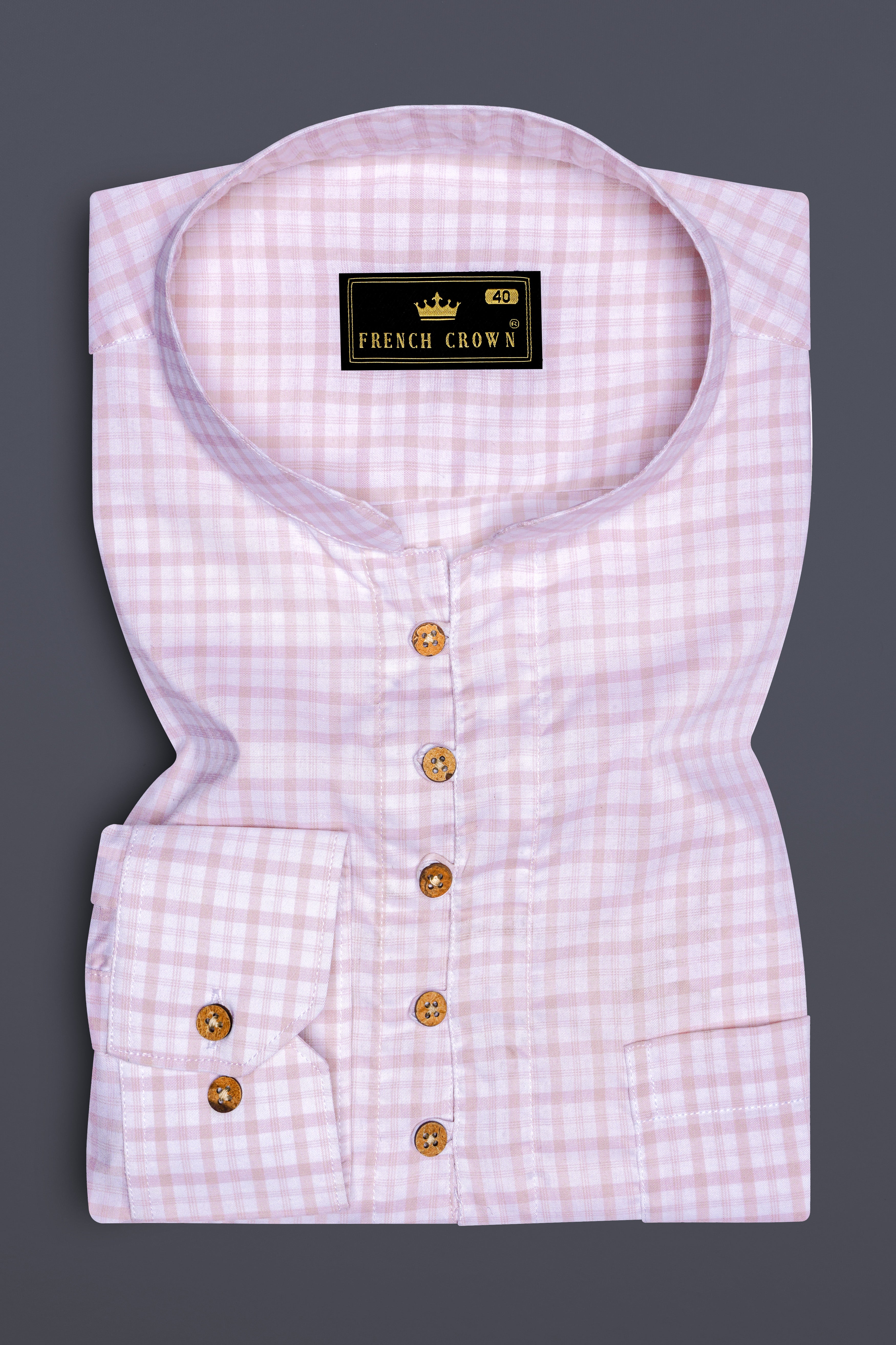 Bright White and Twilight Pink Checkered Premium Cotton Kurta Shirt