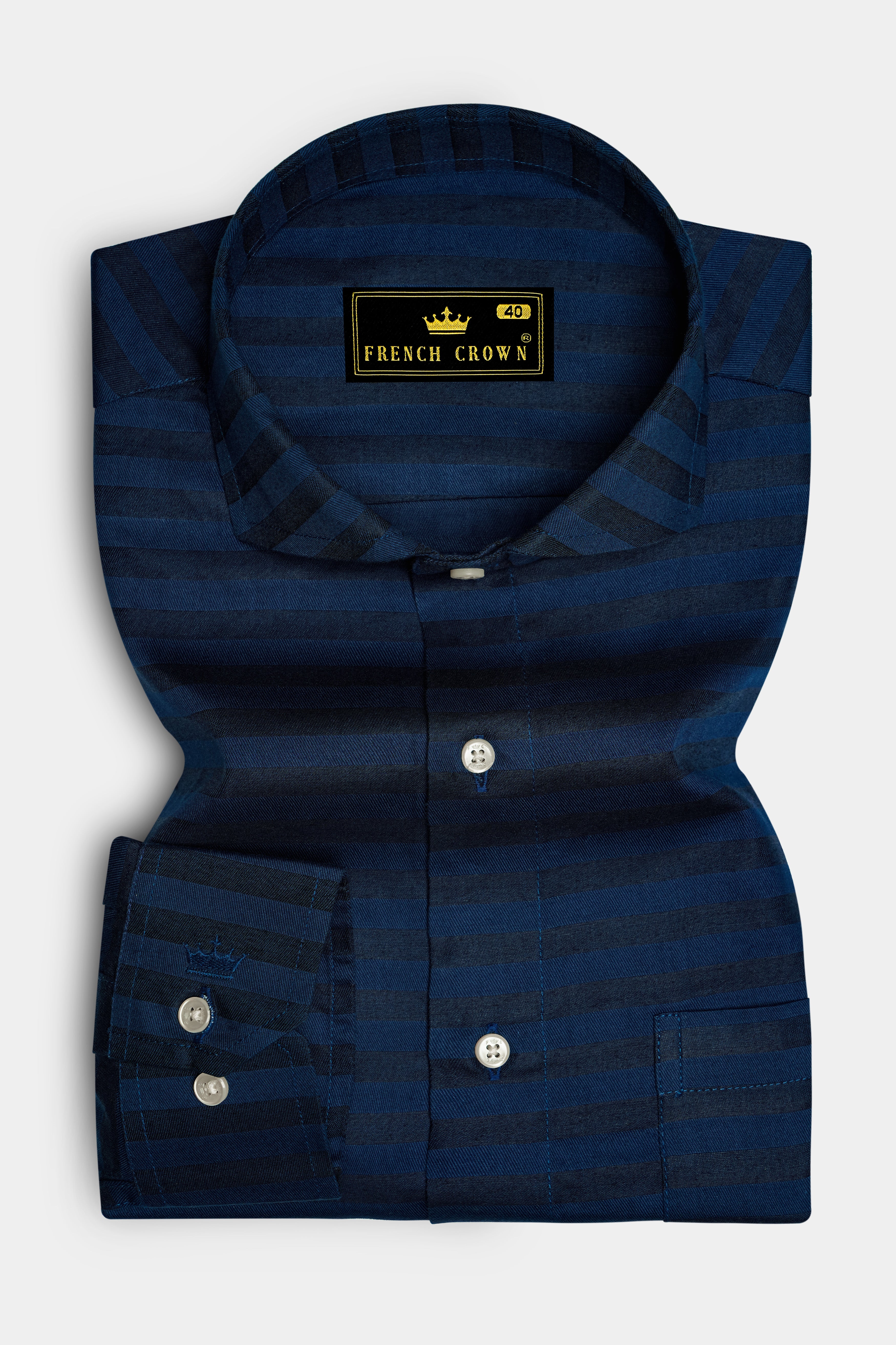 Cloud Burst Blue Twill Striped Premium Cotton Shirt