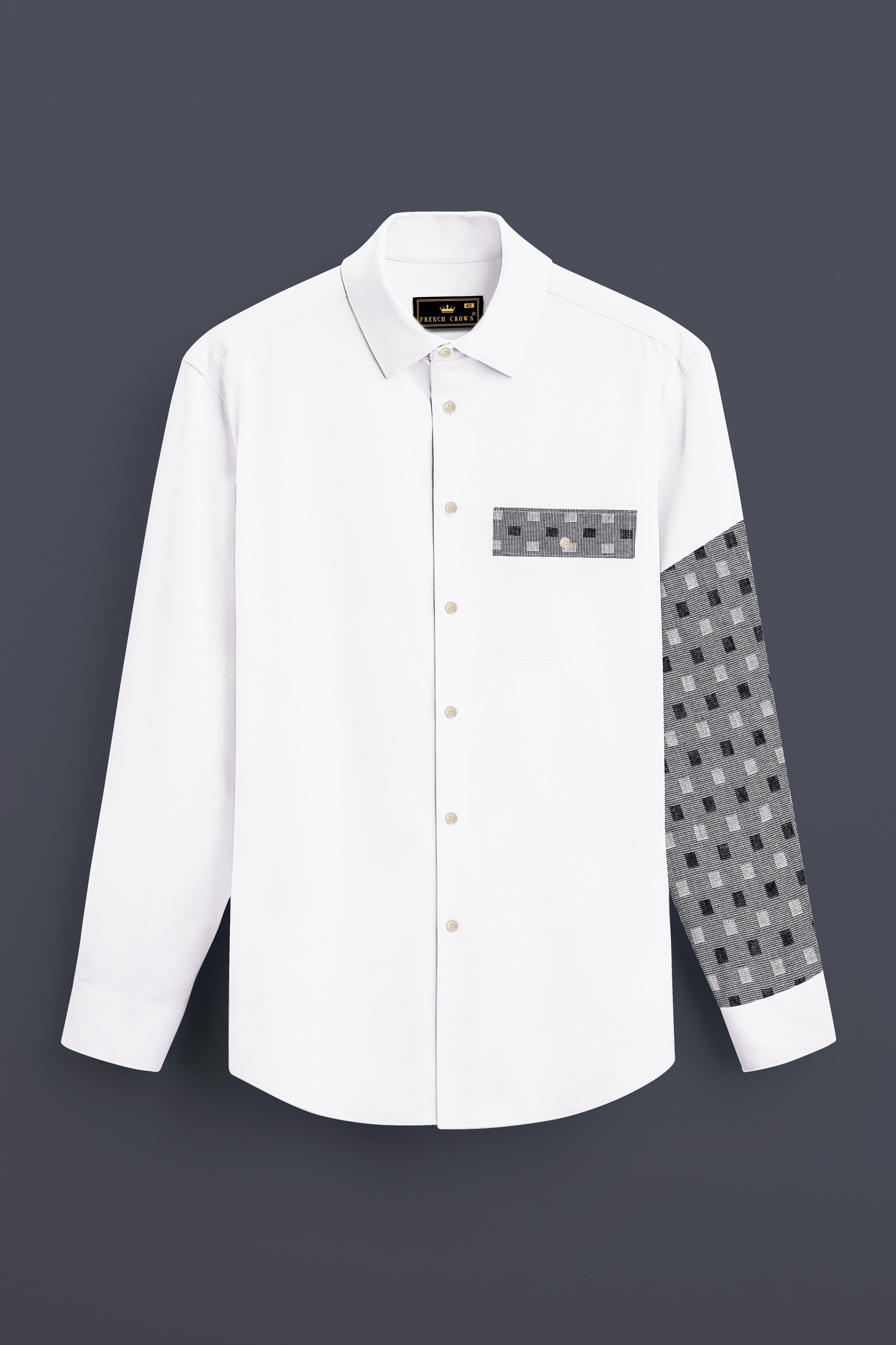 Bright White and Thunder Black Box Textured Luxurious Linen Designer Shirt