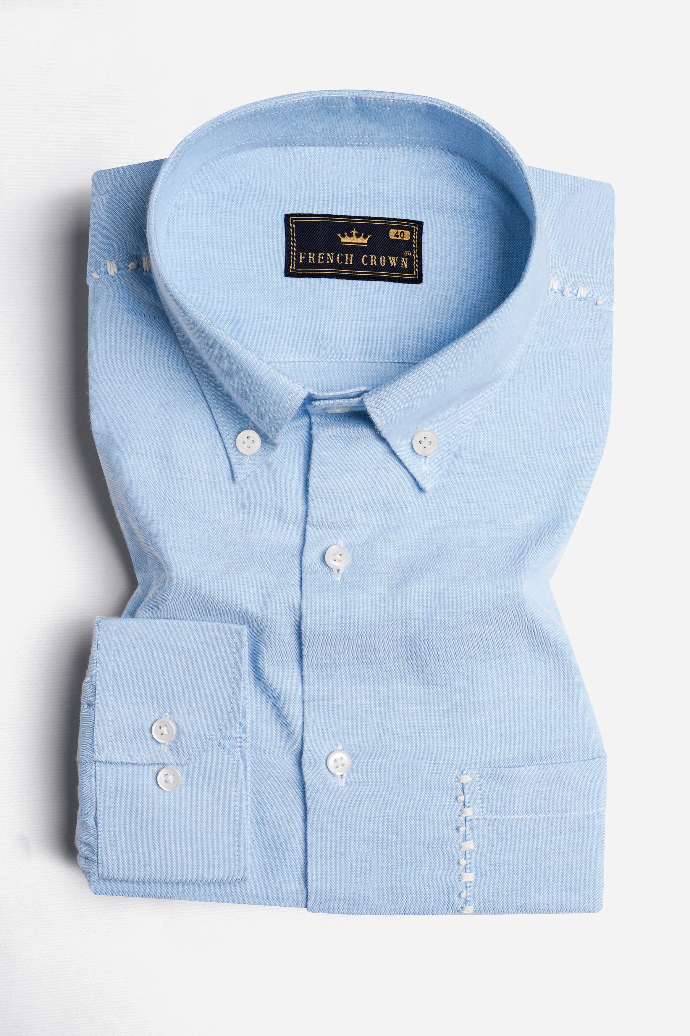 Carolina Blue Hand Stitched Royal Oxford Designer Shirt