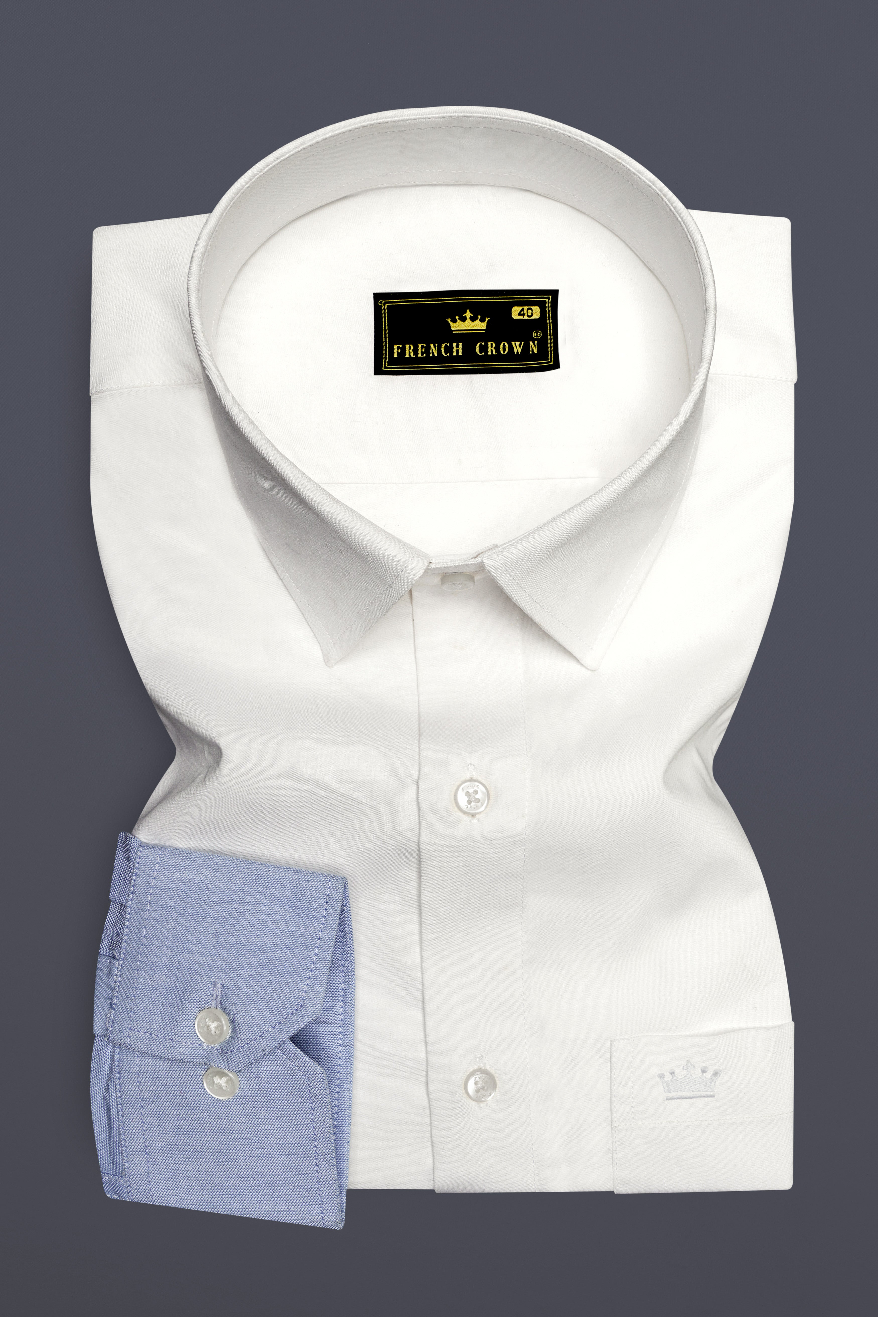 Bright White and Spindle Blue Half Coloured Sleeves Premium Cotton Designer Shirt